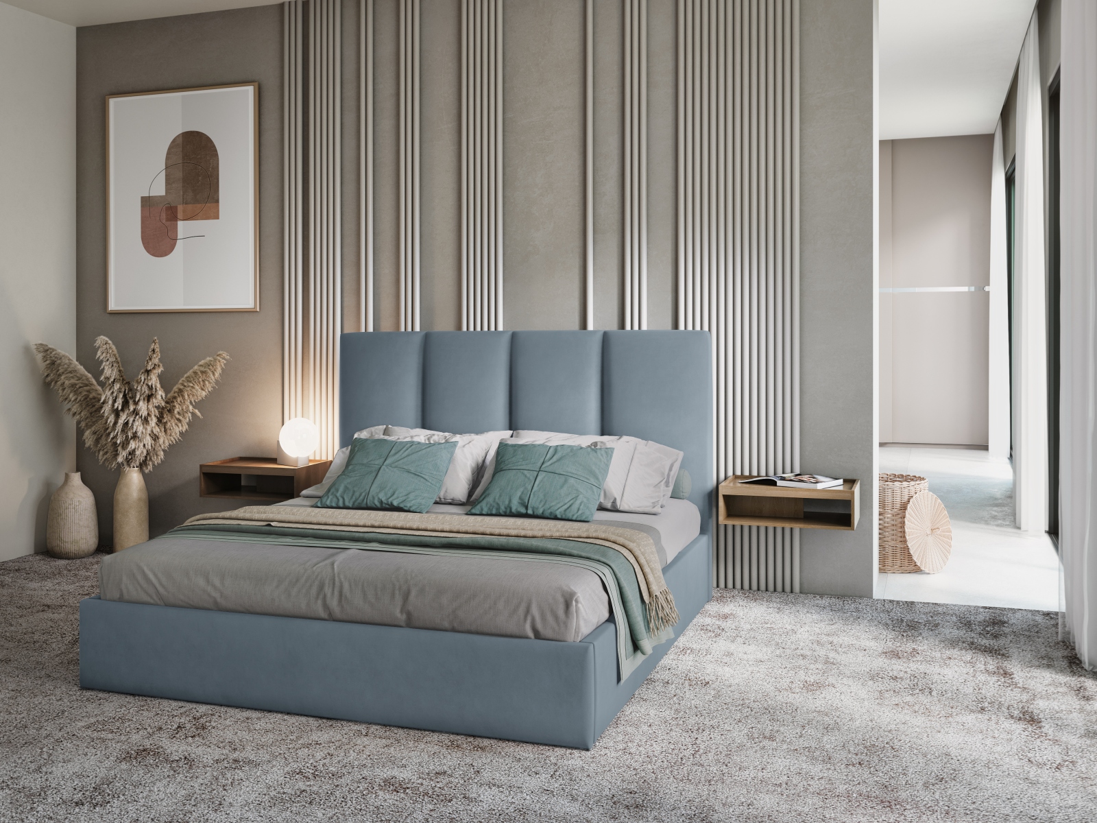 Micadoni Bett Pyla Samt Blau 160x200