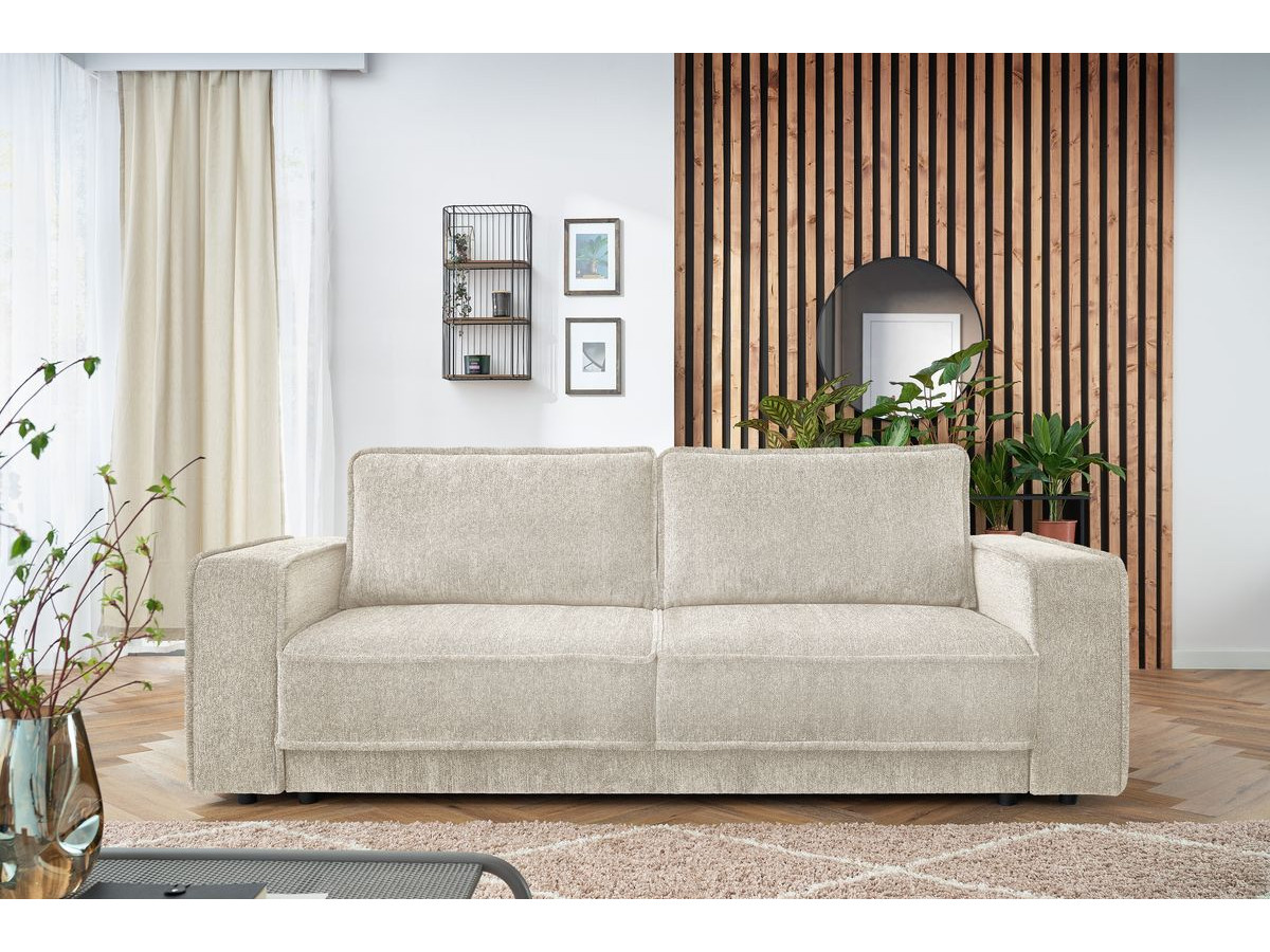 Bobochic Emile Schlafsofa 3-Sitzer mit Bettkasten Melange-Stoff Weiß