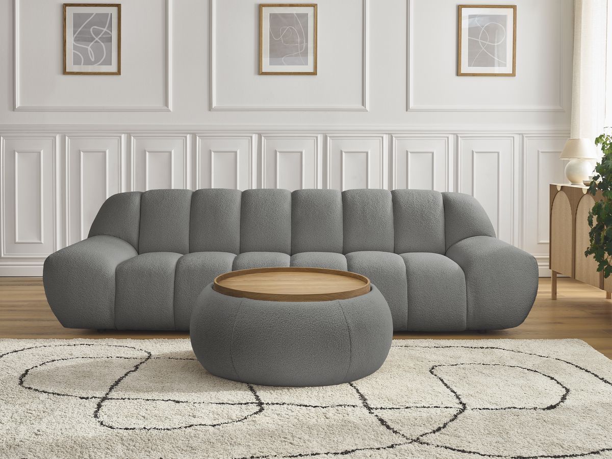Bobochic Hayden Sofa 3-Sitzer mit Pouf 256 × 107 cm Bouclé-Stoff Dunkelgrau