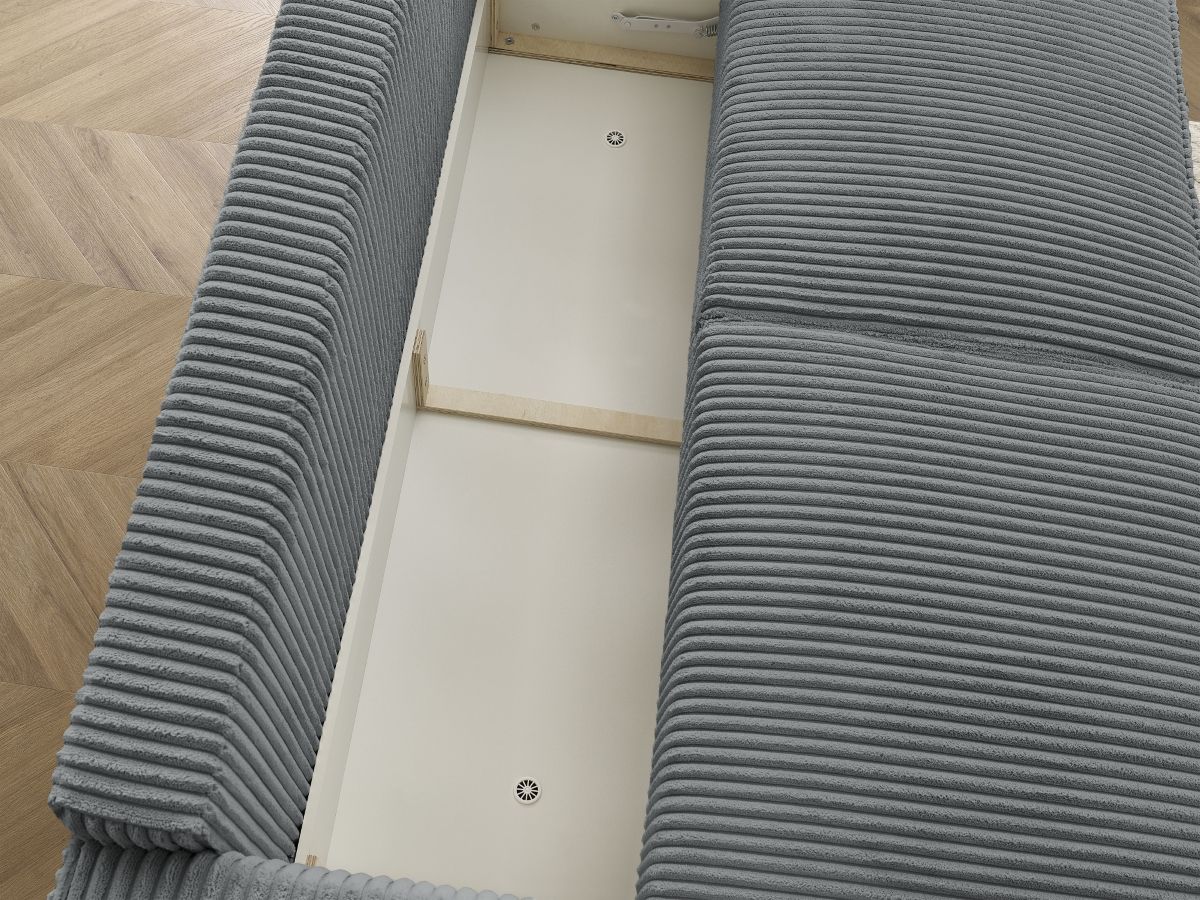 Bobochic Chelsea Schlafsofa 3-Sitzer mit Bettkasten Breitcord weich Dunkelgrau