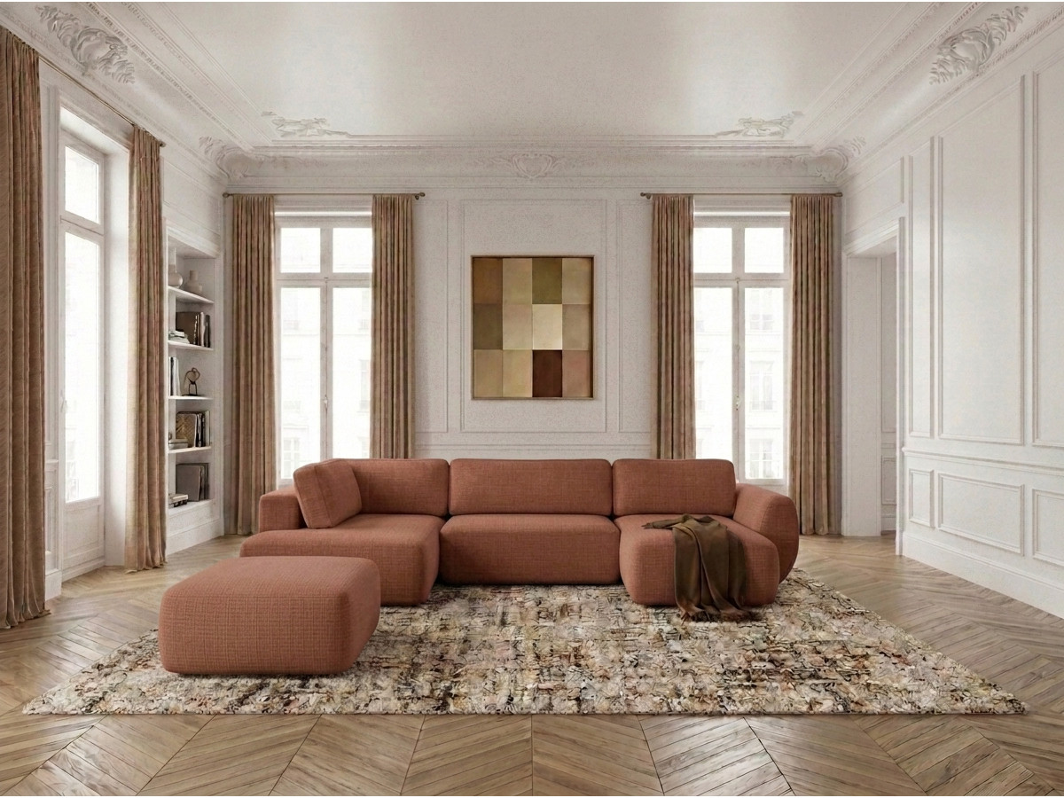 Bobochic Denise Wohnlandschaft mit Pouf Strukturstoff Orange Ecke rechts