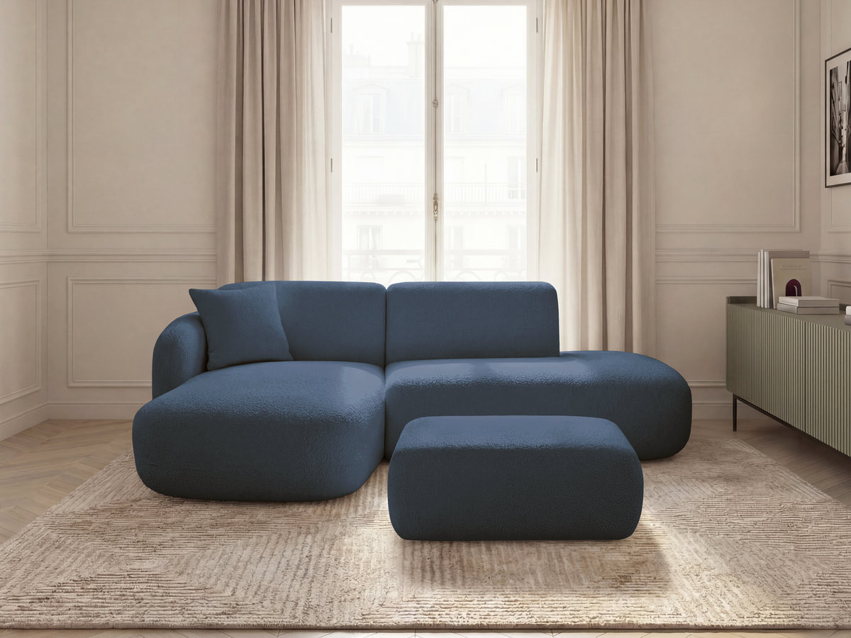 Bobochic Anda Ecksofa mit Pouf 241 × 163 cm Chenille Dunkelblau Ecke links