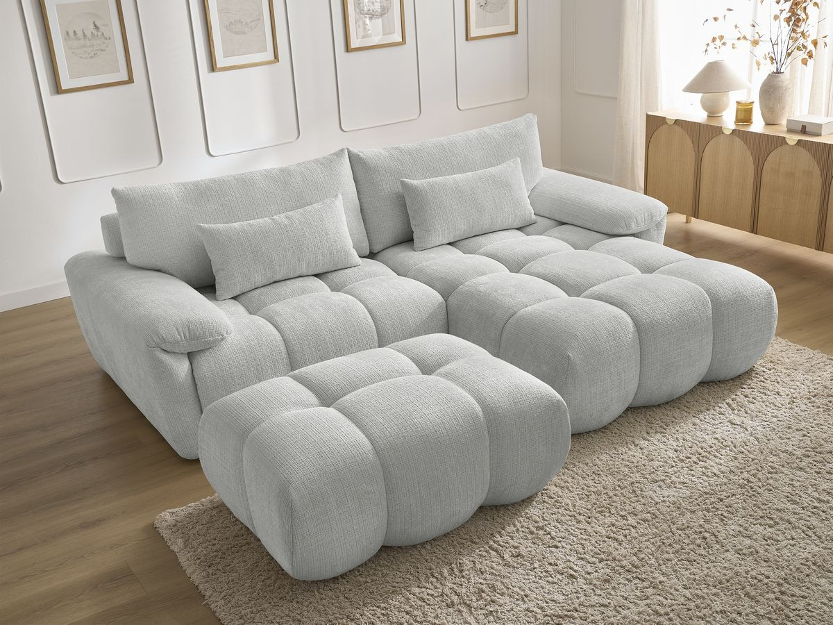 Bobochic Ivane Ecksofa mit Pouf Strukturstoff Hellgrau Ecke rechts