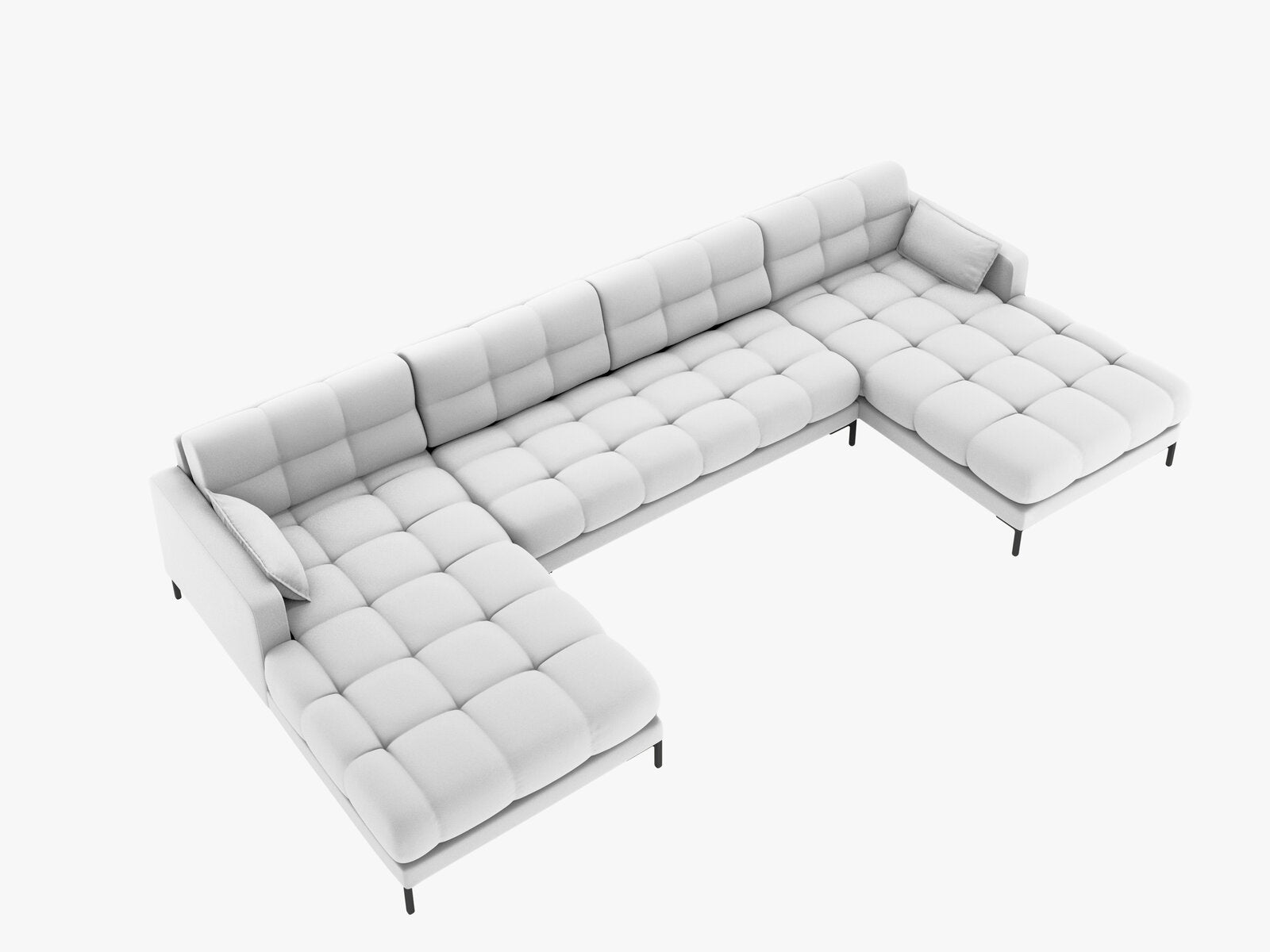 Micadoni Panorama-Sofa Mamaia 6-Sitzer Strukturierter Stoff Neve Hellgrau schwarze Beine