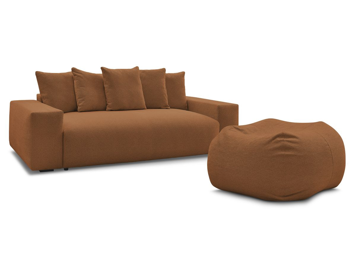 Bobochic Voltaire Schlafsofa 4-Sitzer mit Bettkasten und Pouf Melange-Stoff Orange