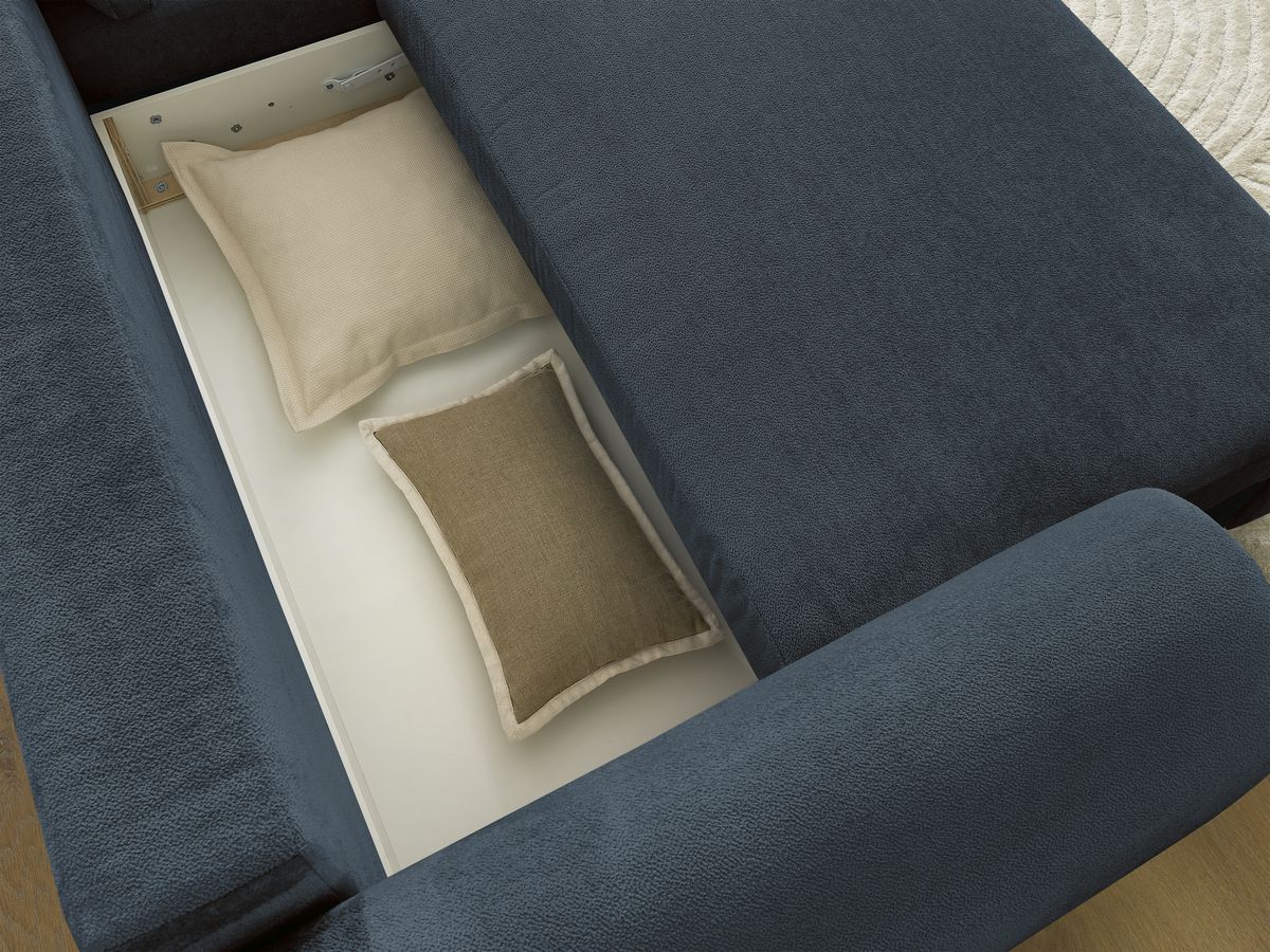 Bobochic Lucien Ecksofa mit Schlaffunktion und Bettkasten 314 × 167 cm Stoff Dunkelblau Ecke rechts