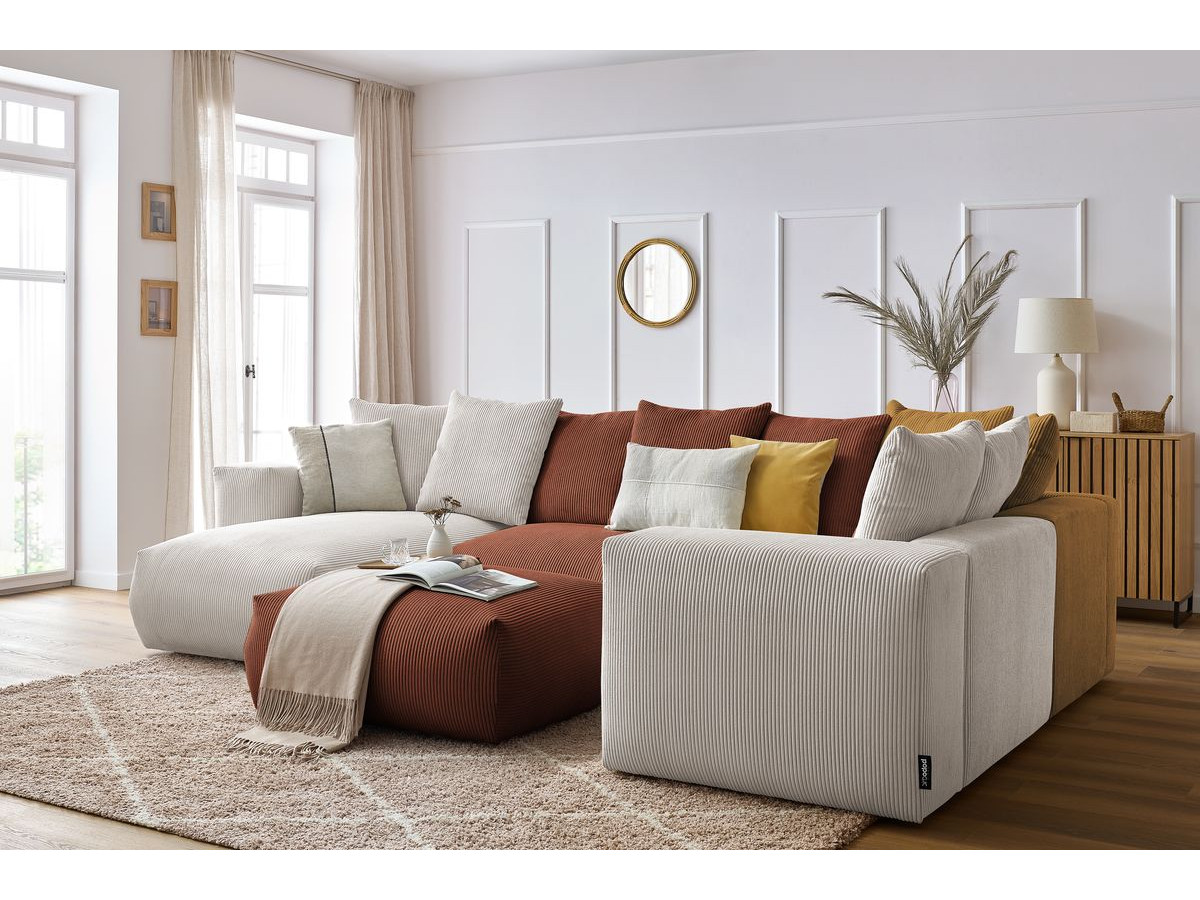 Bobochic Voltaire Wohnlandschaft mit Pouf 356 × 214 cm Cordsamt Mehrfarbig Ecke links