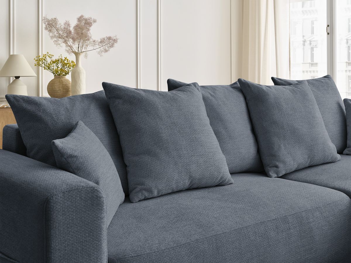 Bobochic Sidonie Ecksofa mit Schlaffunktion und Bettkasten Melange-Stoff Dunkelblau