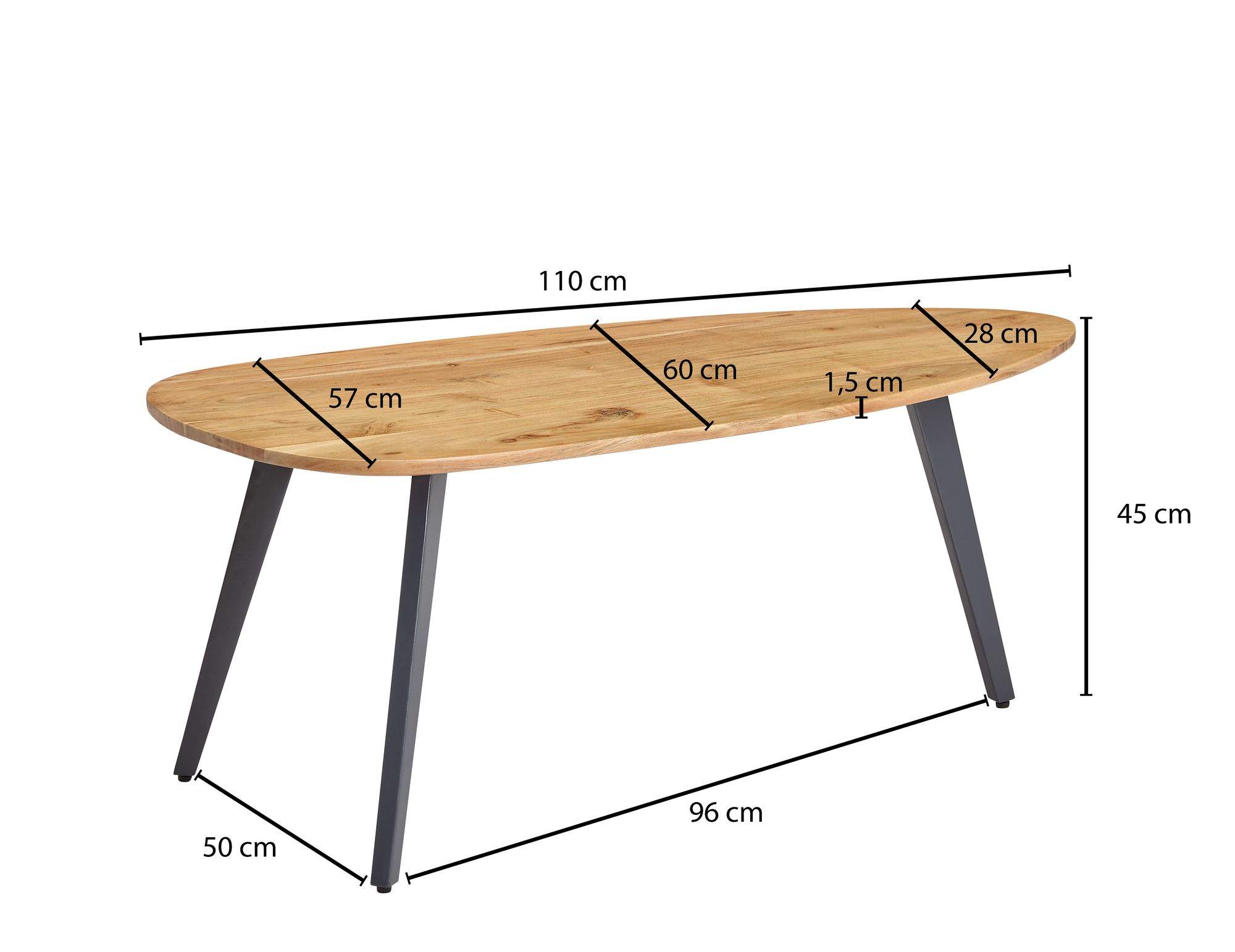 Couchtisch Aeduvik Akazie Massivholz Braun 110 × 60 × 45 cm