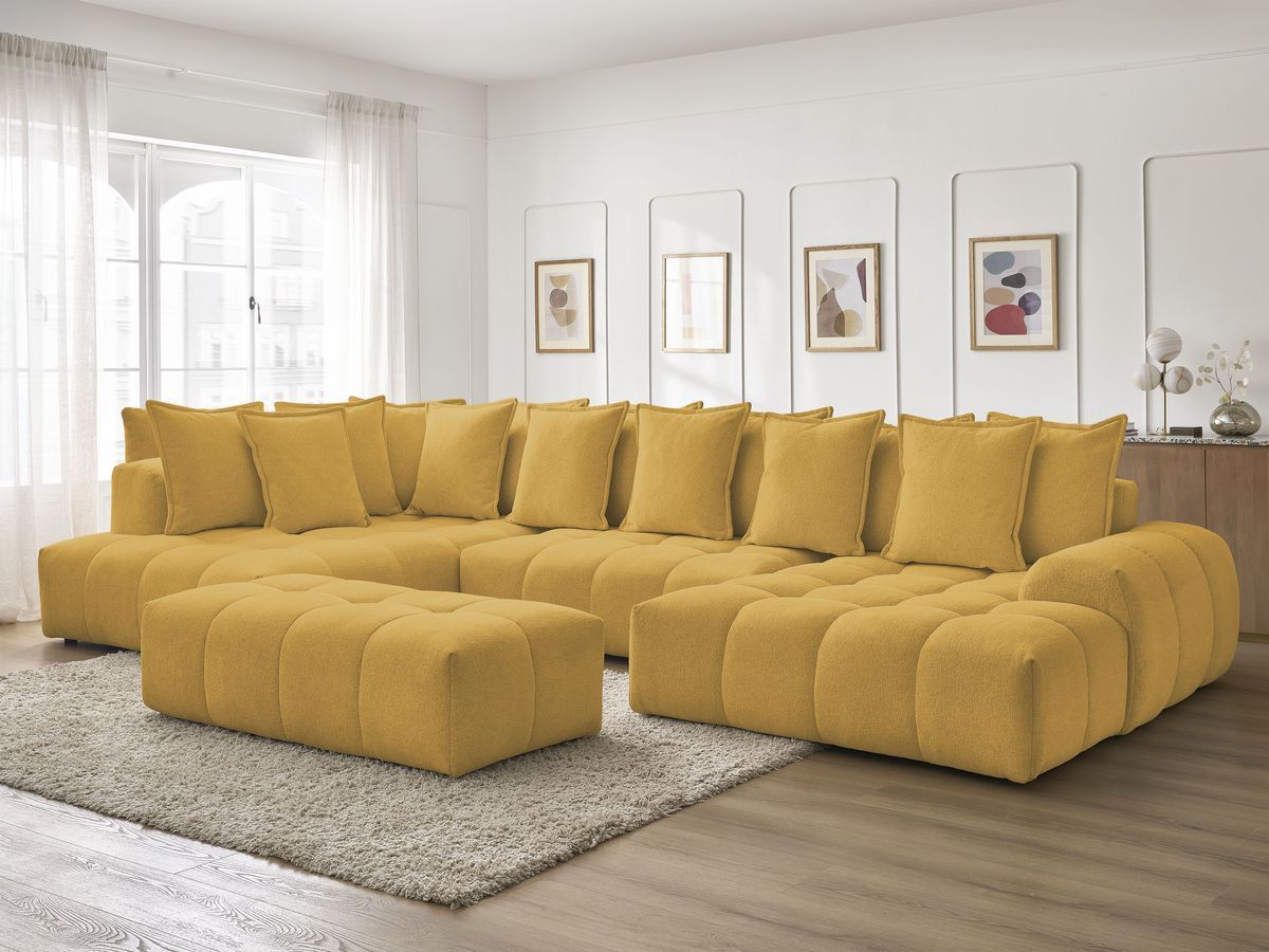 Bobochic Everest Wohnlandschaft mit Pouf, 14 Kissen Melange-Stoff Gelb Ecke rechts