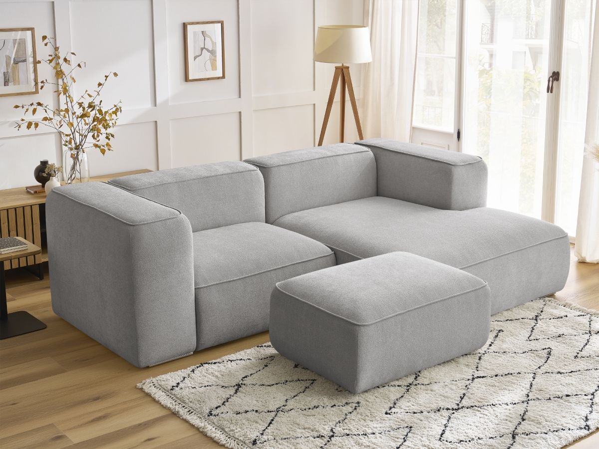 Bobochic Zephyr Ecksofa mit Pouf 260 × 165 cm Strukturstoff Hellgrau Ecke rechts