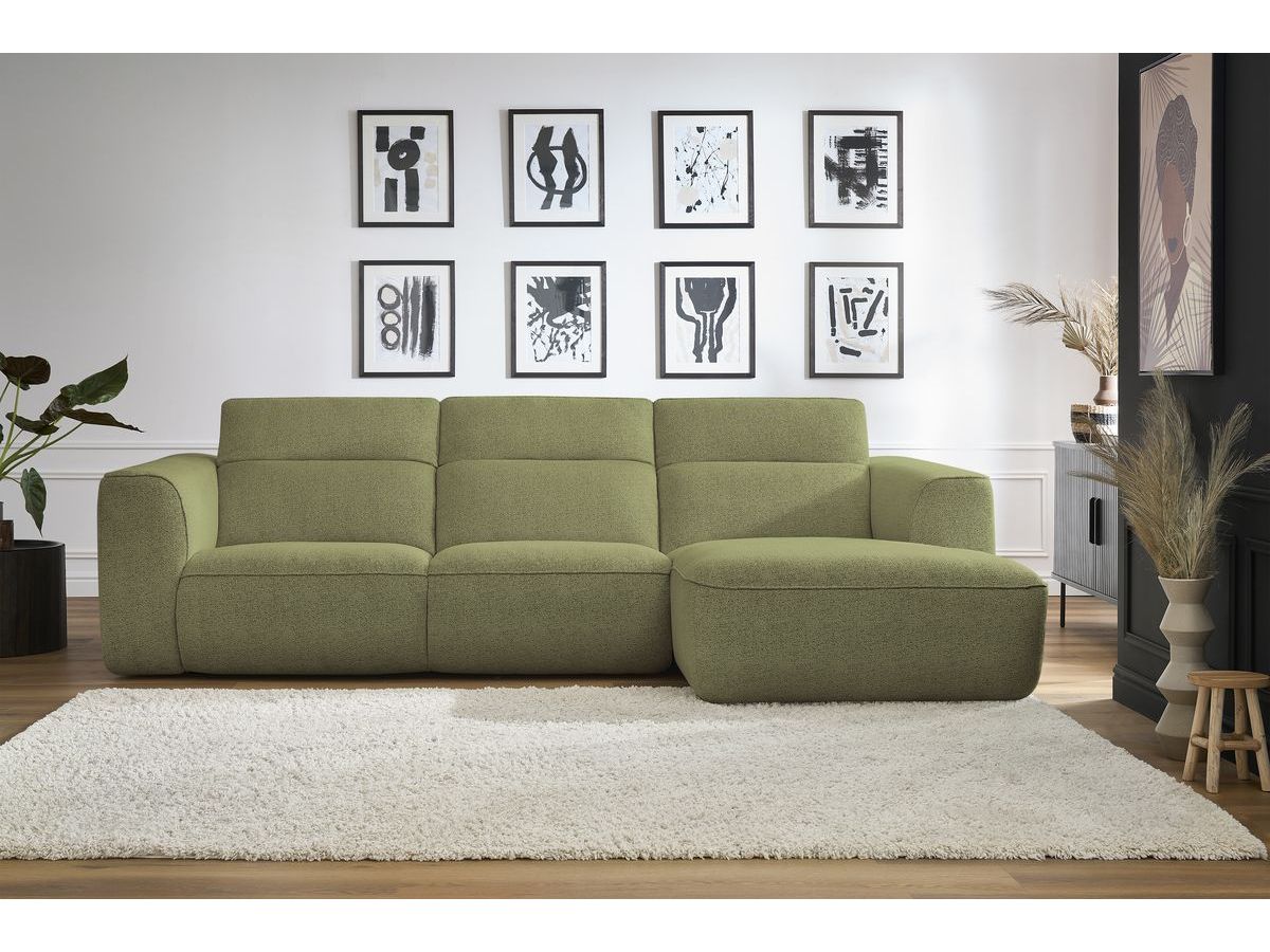 Bobochic William Ecksofa Melange-Stoff Grün Ecke rechts