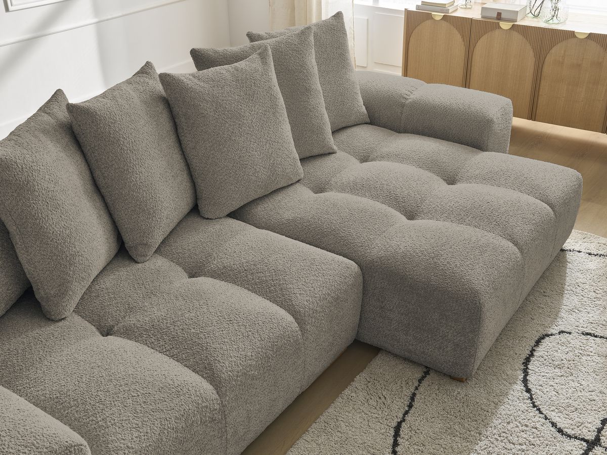 Bobochic Anakin Ecksofa, 6 Kissen Bouclé-Stoff Taupe