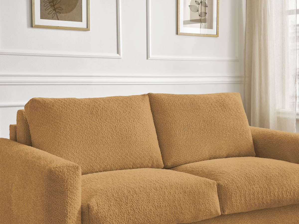 Bobochic Cocoone Schlafsofa 3-Sitzer Bouclé-Stoff Gelb, Liegefläche 140 × 200 cm
