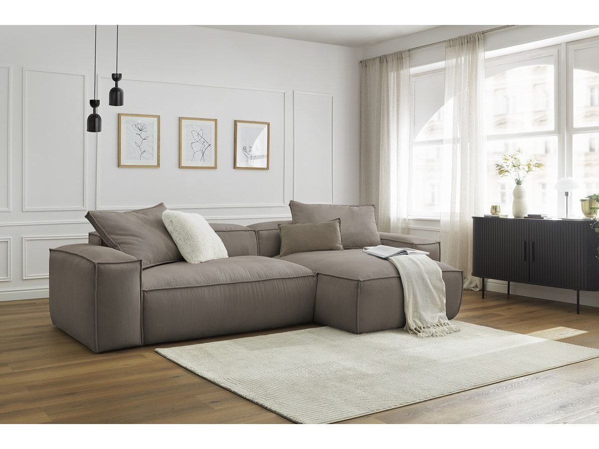 Bobochic Boheme Ecksofa, 3 Kissen Cordsamt Taupe