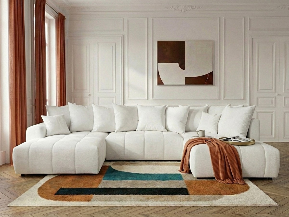 Bobochic Roxelane Wohnlandschaft Melange-Stoff Weiß Ecke links