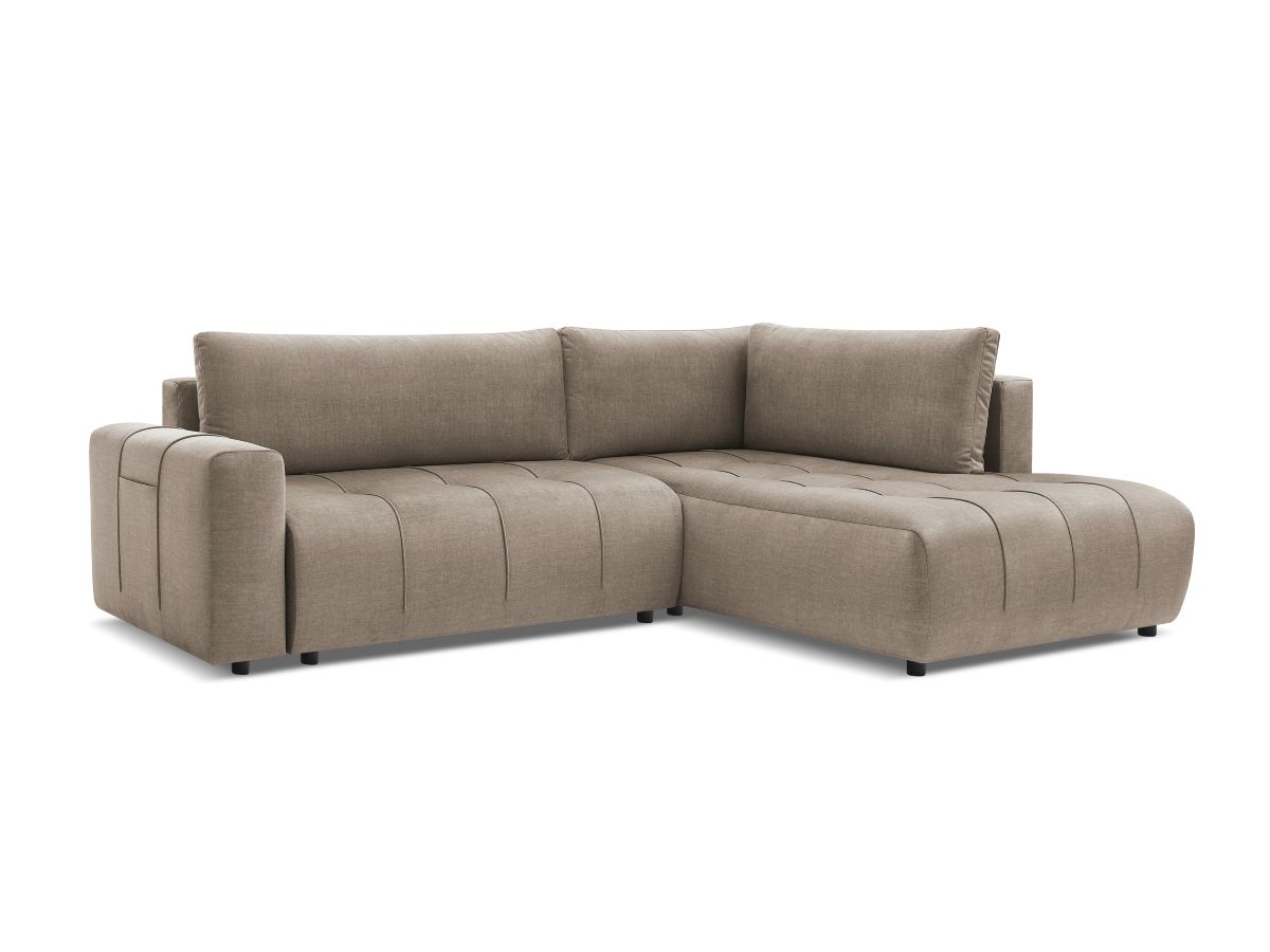Bobochic Arsene Ecksofa mit Schlaffunktion und Bettkasten 277 × 200 cm Samt Taupe Ecke rechts