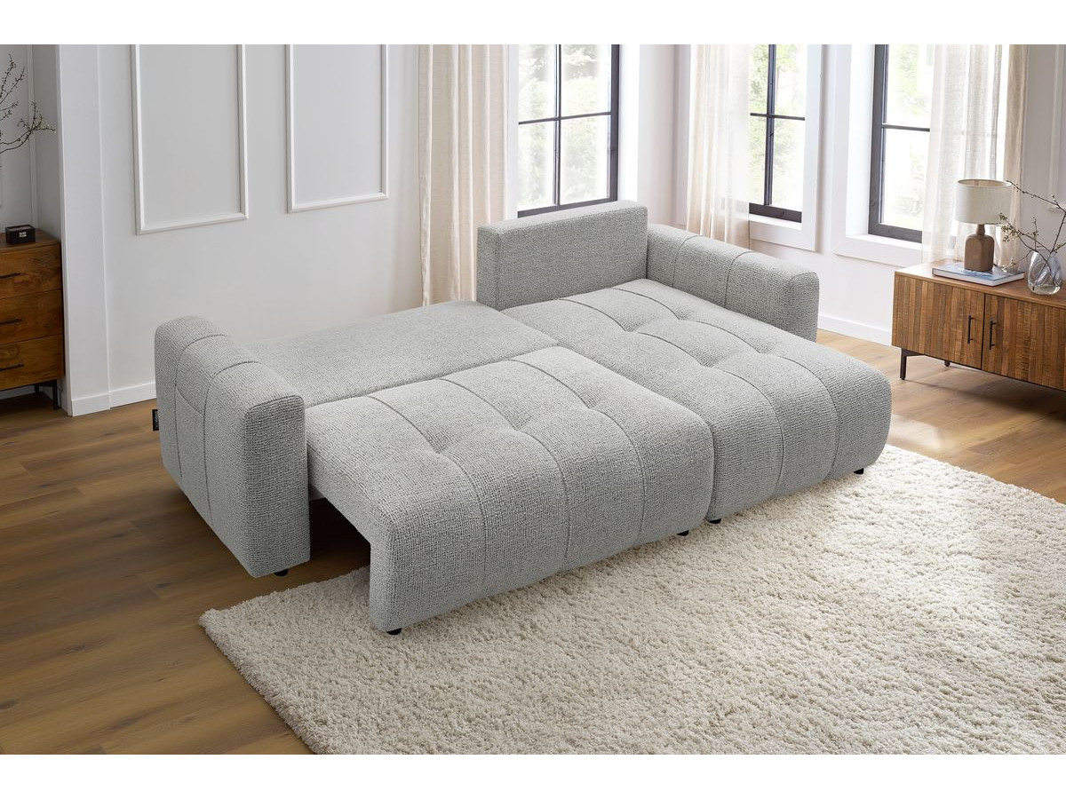 Bobochic Arsene Ecksofa mit Schlaffunktion und Bettkasten 288 × 148 cm Melange-Stoff Hellgrau