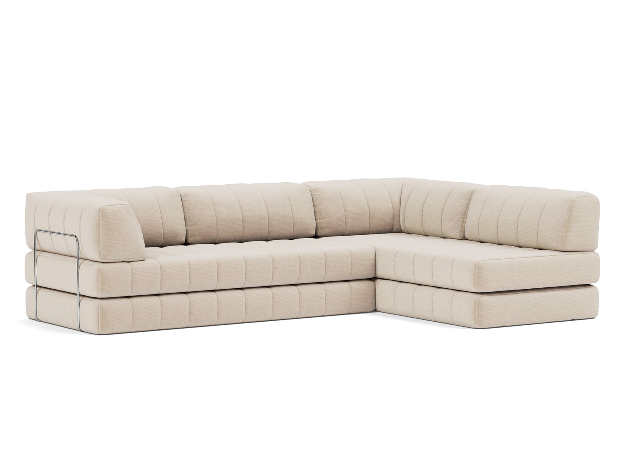 Eck-Schlafsofa CozyPad L-Form mit Armlehne Chenille Esina 410-Almond-Beige
