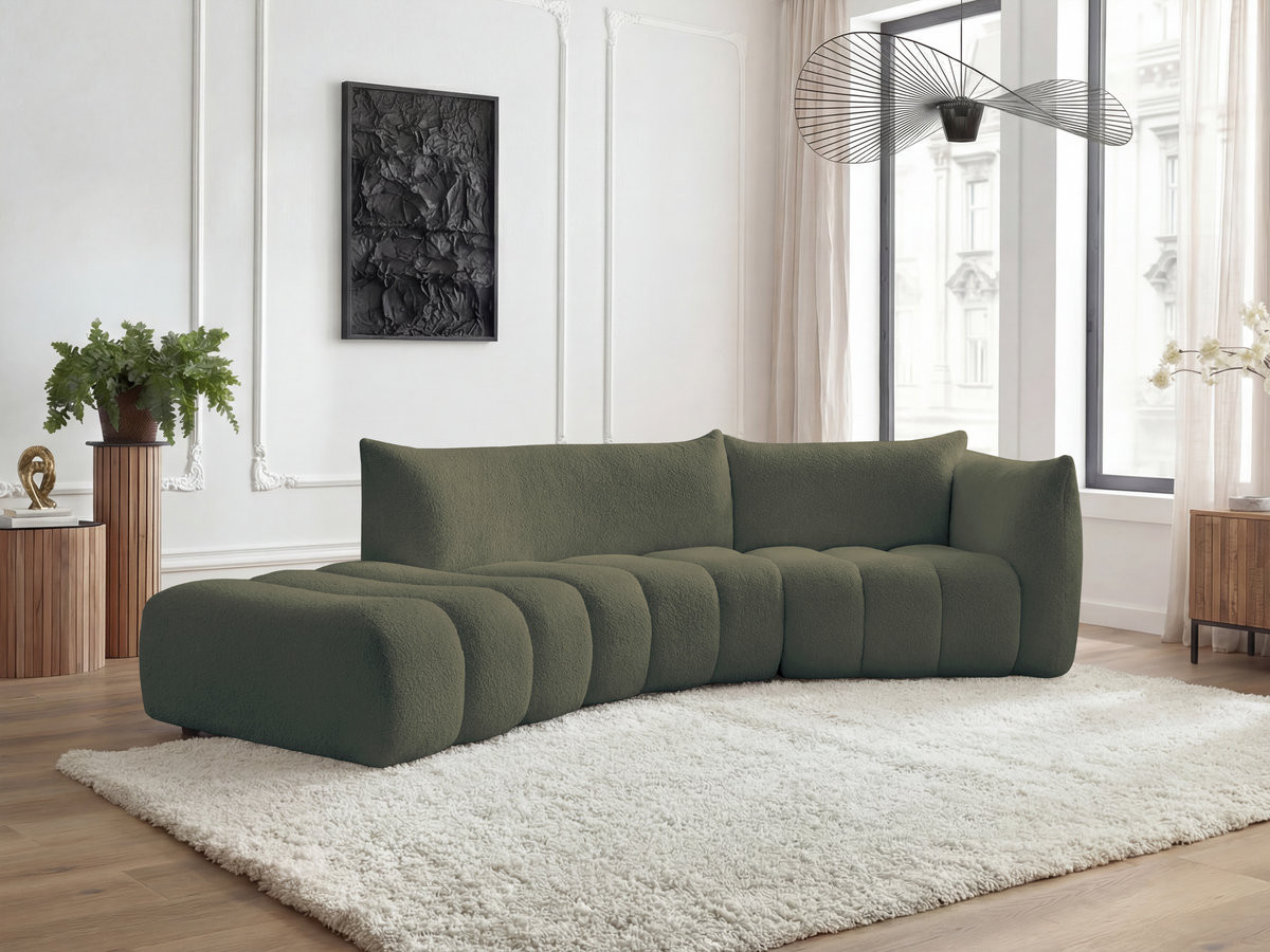 Bobochic Azra Ecksofa 325 × 112 cm Bouclé-Stoff Grün Ecke rechts