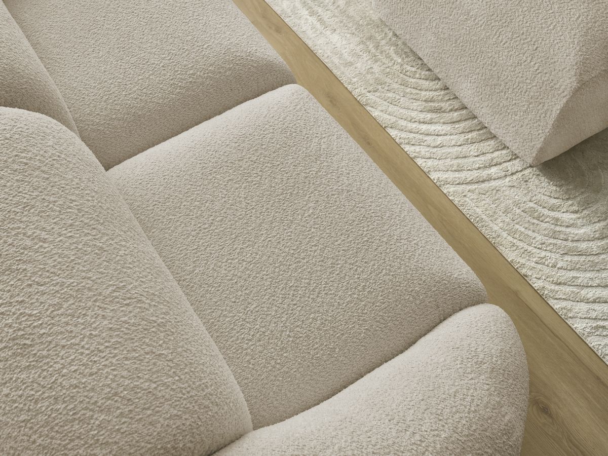 Bobochic Tina Sofa 3-Sitzer mit Pouf Bouclé-Stoff Beige