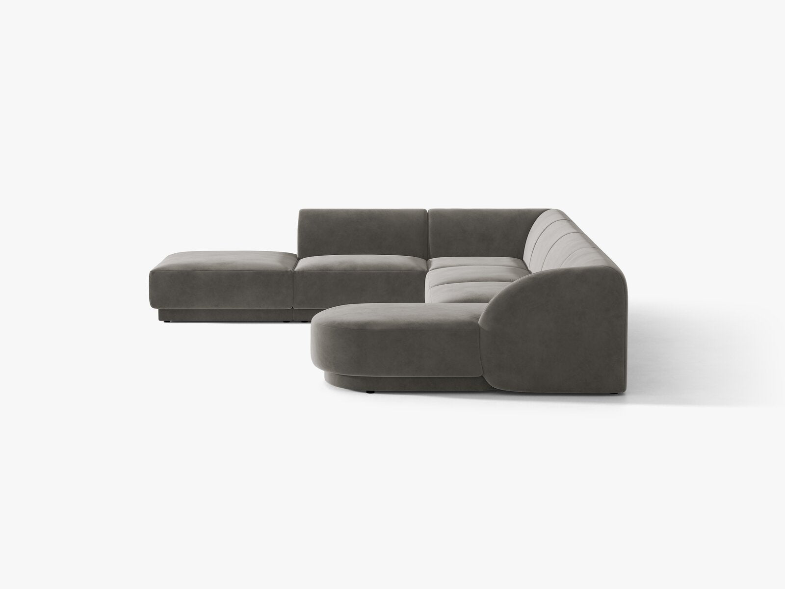 Micadoni Panorama-Ecksofa Miley 6-Sitzer Links Samt Bluvel Hellgrau