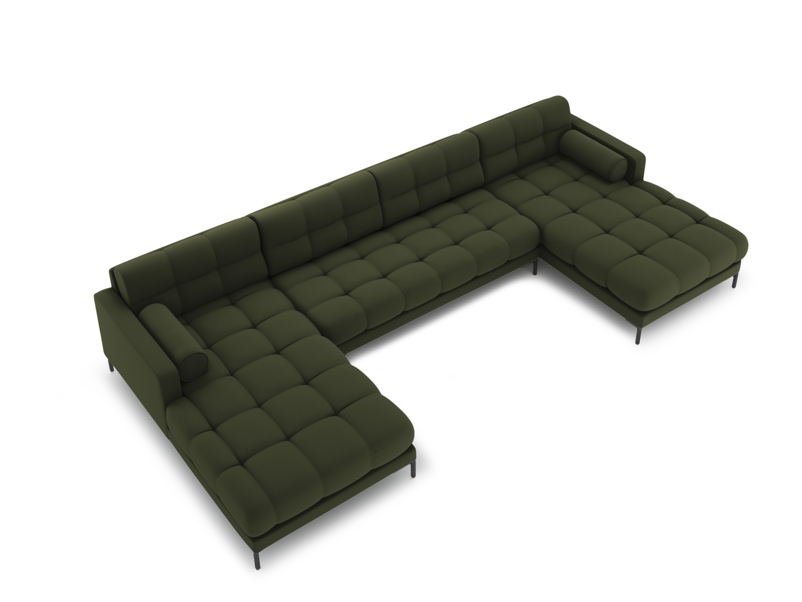 Cosmopolitan Design Panoramasofa Bali 7-Sitzer 383 cm Strukturierter Stoff Neve Grün Beine Schwarzes Metall