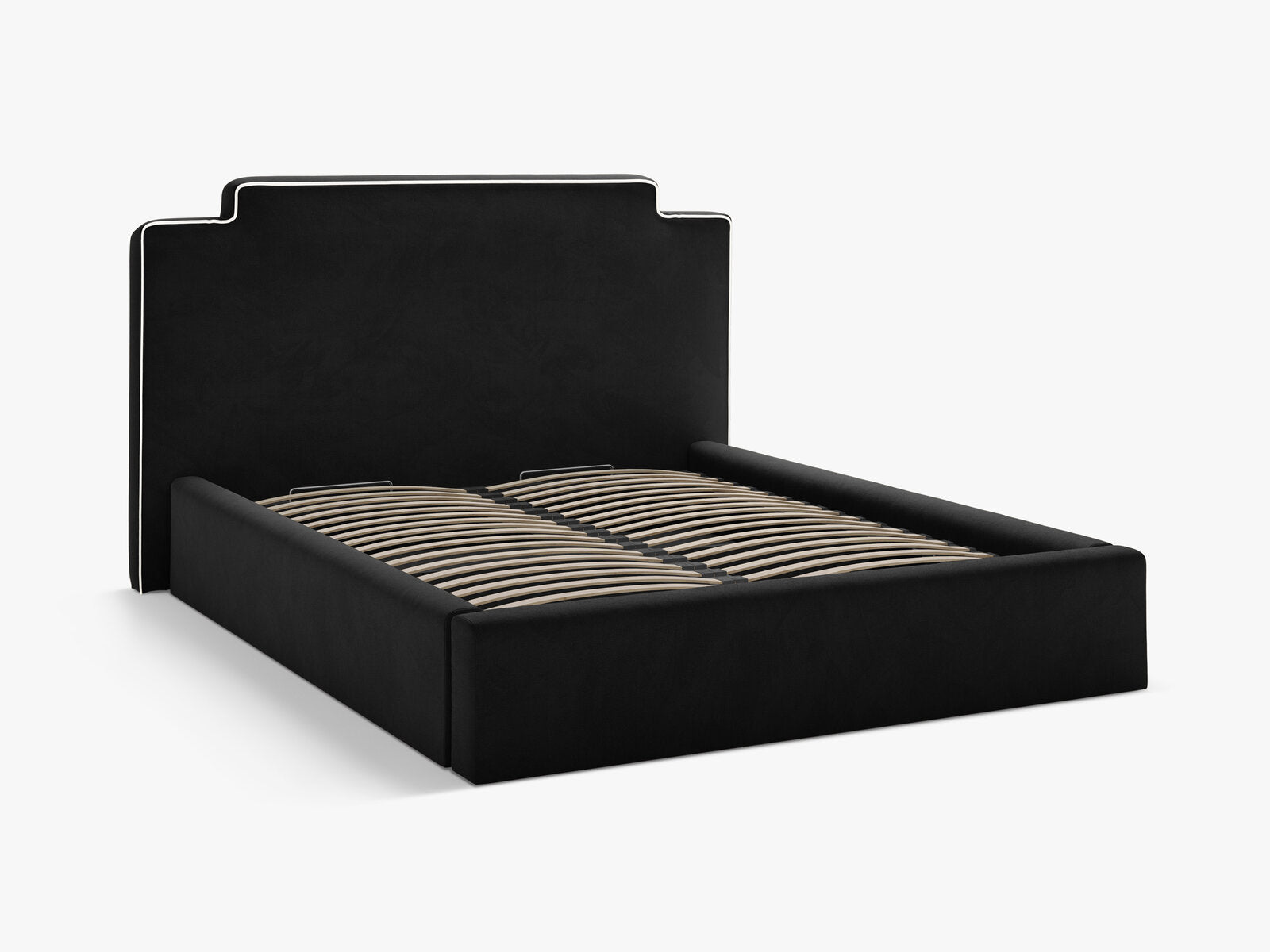 Micadoni Princess Samtbett mit Bettkasten und Kopfteil Samt Magic Velvet Elfenbein / Schwarz 140x200