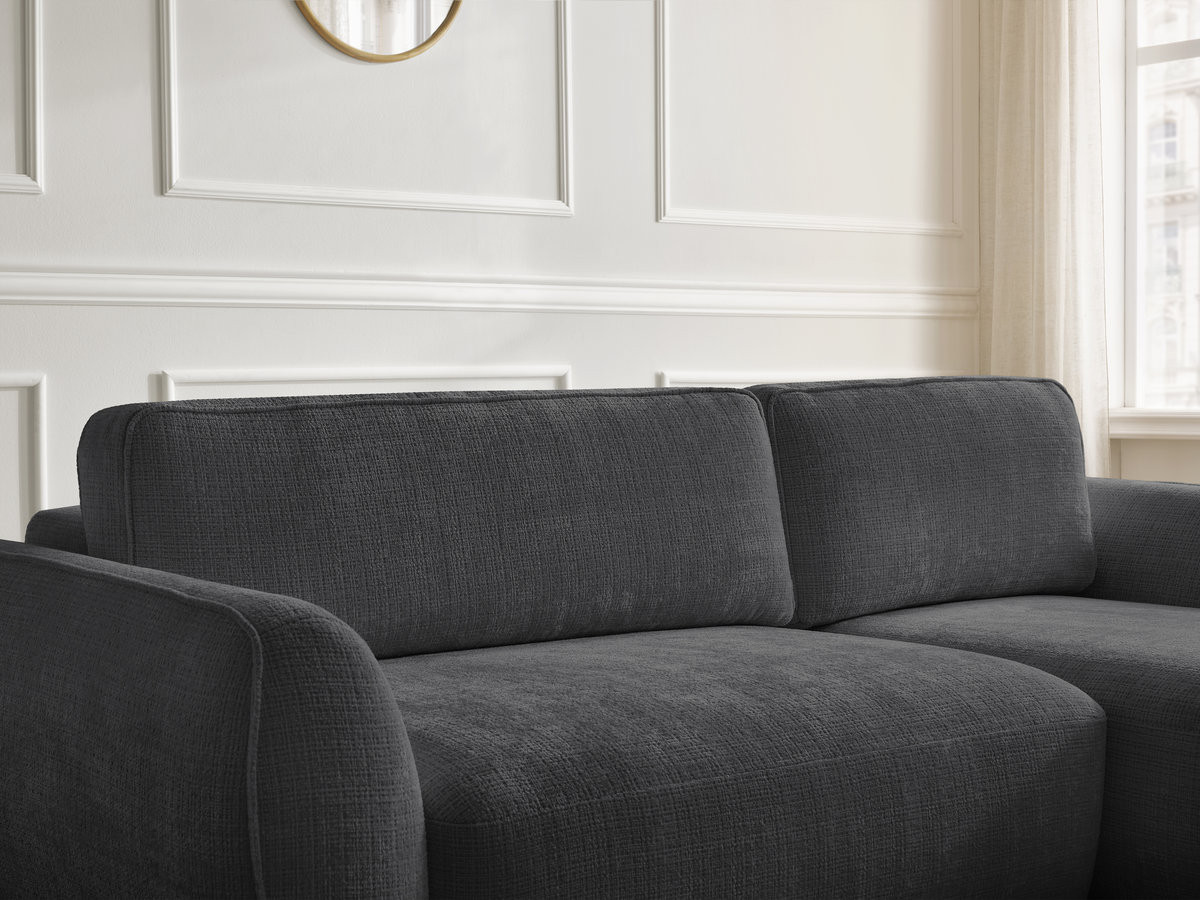 Bobochic Denise Ecksofa mit Schlaffunktion und Bettkasten 258 × 160 cm Strukturstoff Schwarz Ecke rechts