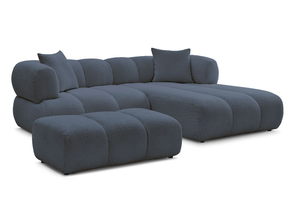 Bobochic Pamira Ecksofa mit Pouf Bouclé-Stoff Dunkelblau Ecke rechts