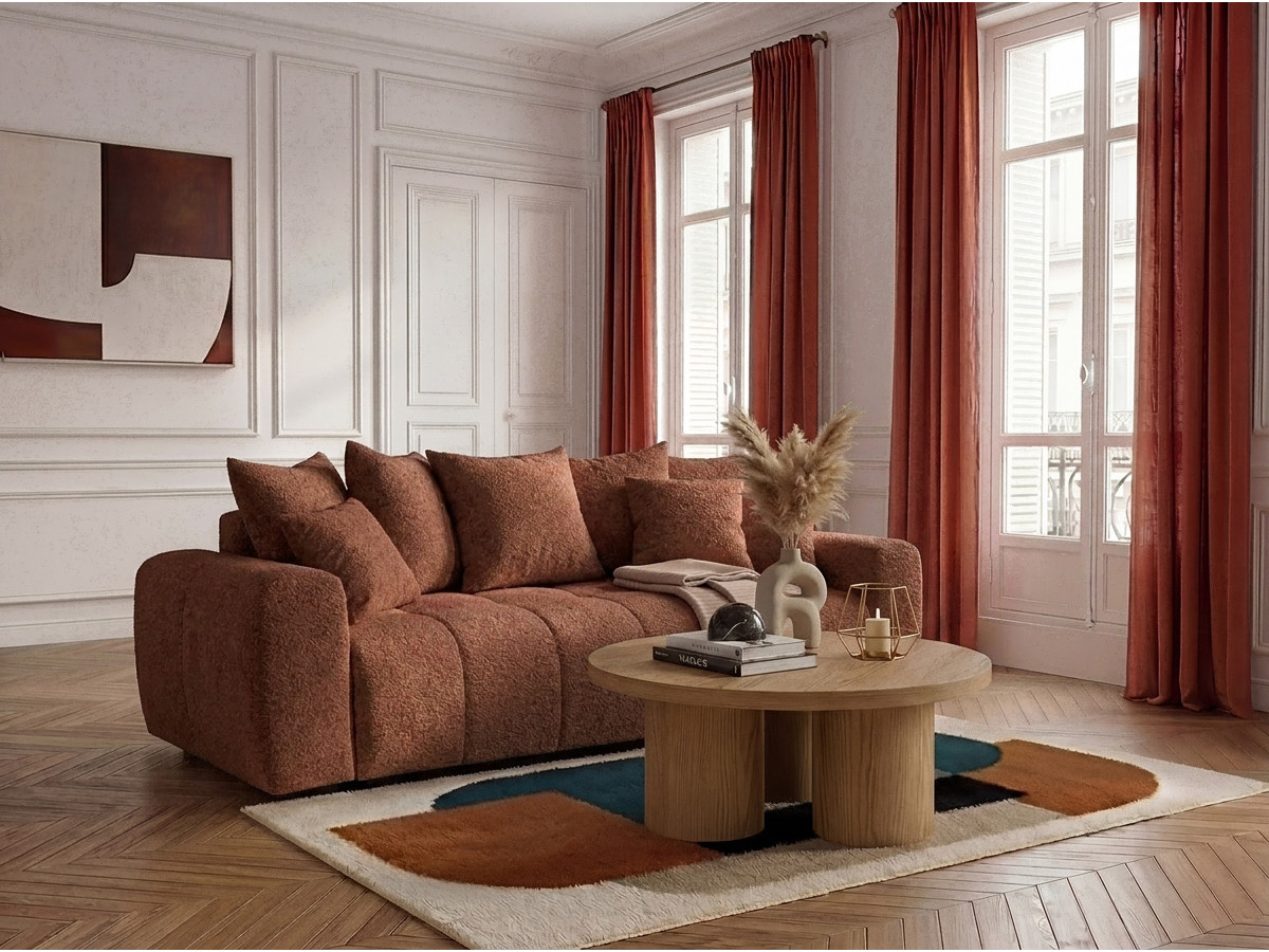 Bobochic Roxelane Schlafsofa 3-Sitzer mit Bettkasten Bouclé-Stoff Orange