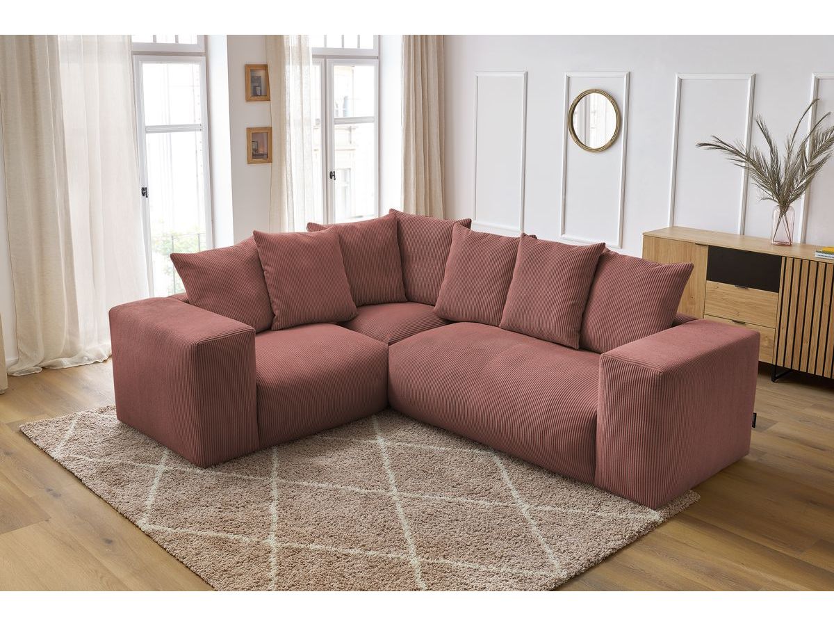 Bobochic Voltaire Ecksofa 268 × 214 cm Cordsamt Rosa Ecke links