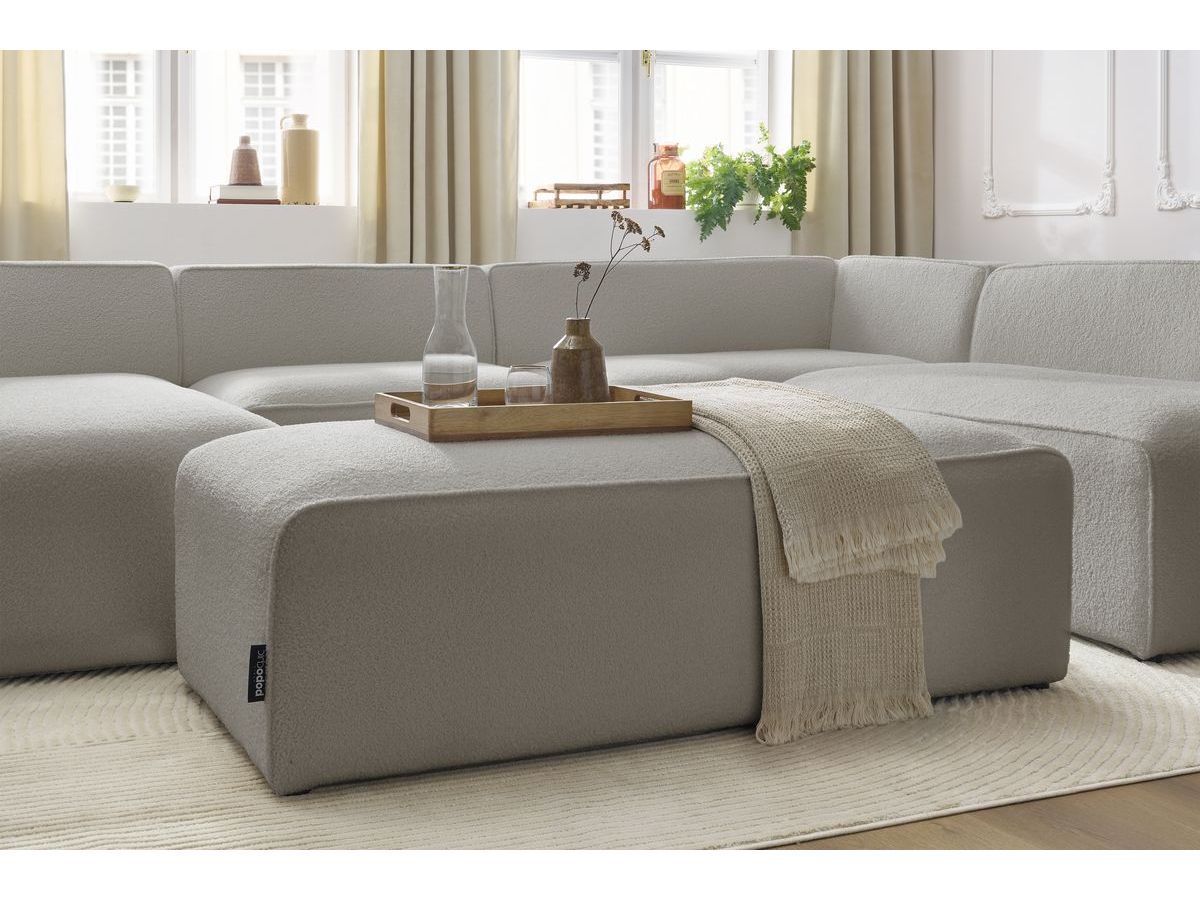 Bobochic Megeve Wohnlandschaft mit Pouf Bouclé-Stoff Hellgrau Ecke links
