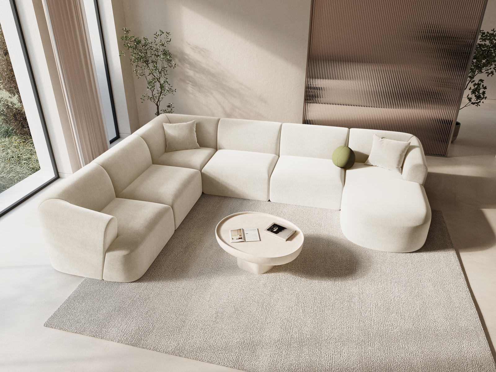 Cosmopolitan Design Panoramasofa Campi 7-Sitzer Samt Vogue Helles Beige Links