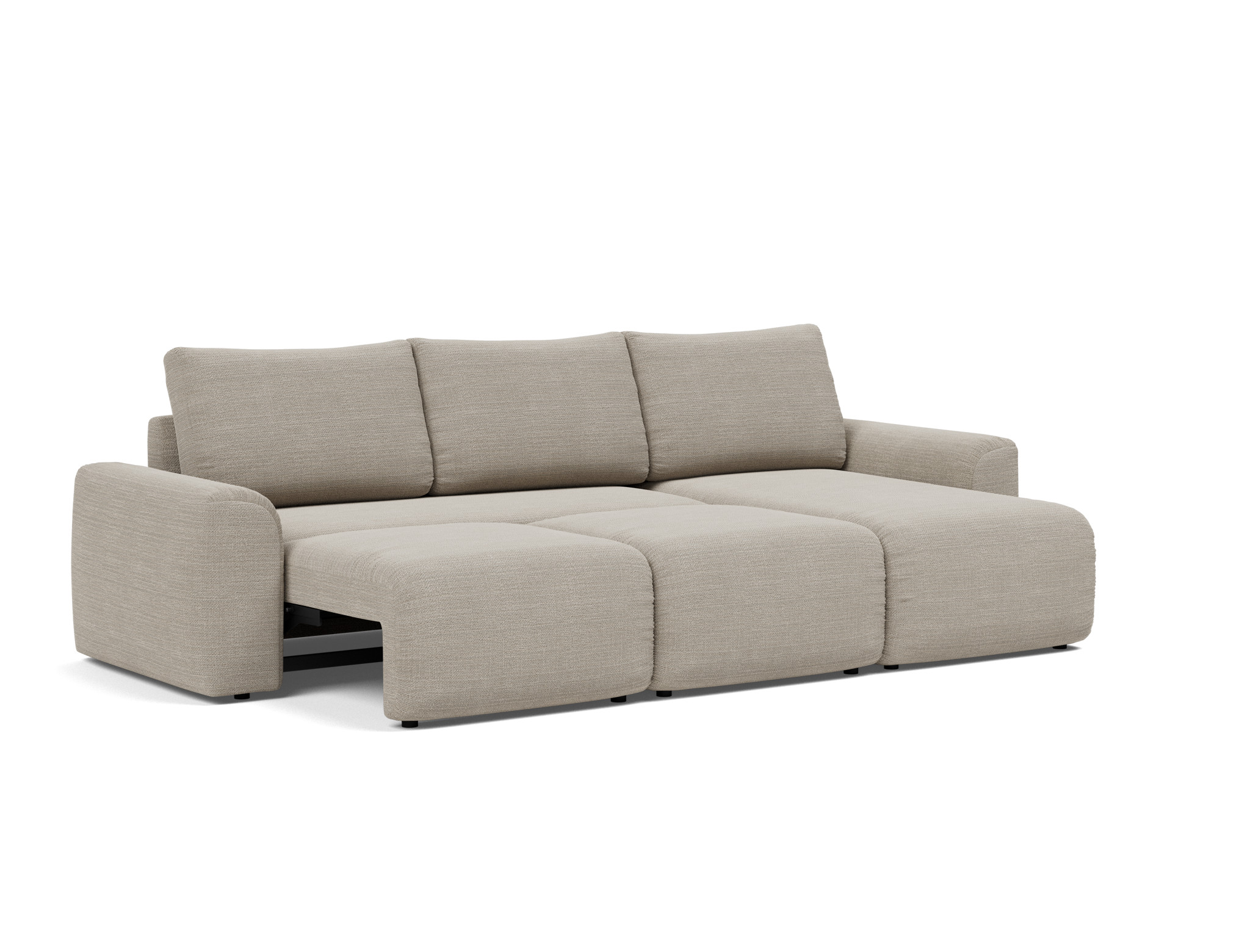 Schlafsofa Norum mit Chaiselongue und Chunky-Armlehnen Strukturierter Stoff Kenya 579-Gravel