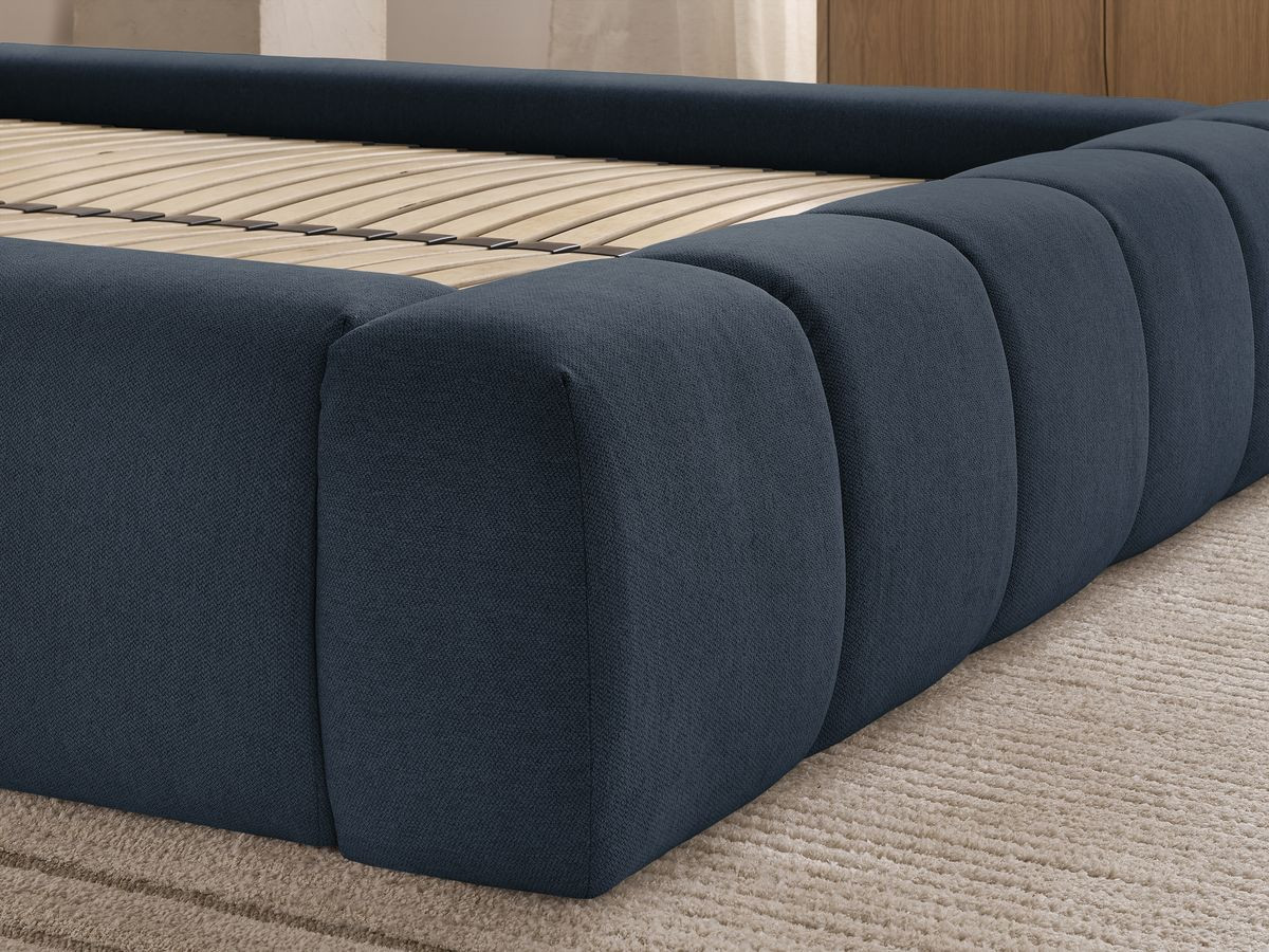 Bobochic Denali Polsterbett mit Bettkasten Stoff Dunkelblau, Liegefläche 140 × 190 cm