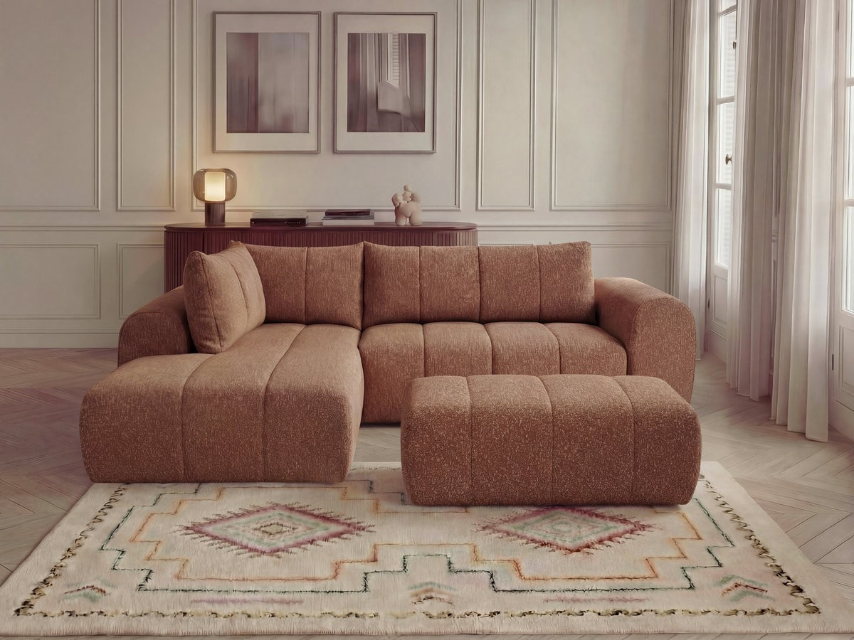 Bobochic Nesty Ecksofa in L-Form, 256 cm, mit Pouf Melange-Stoff Orange Ecke links