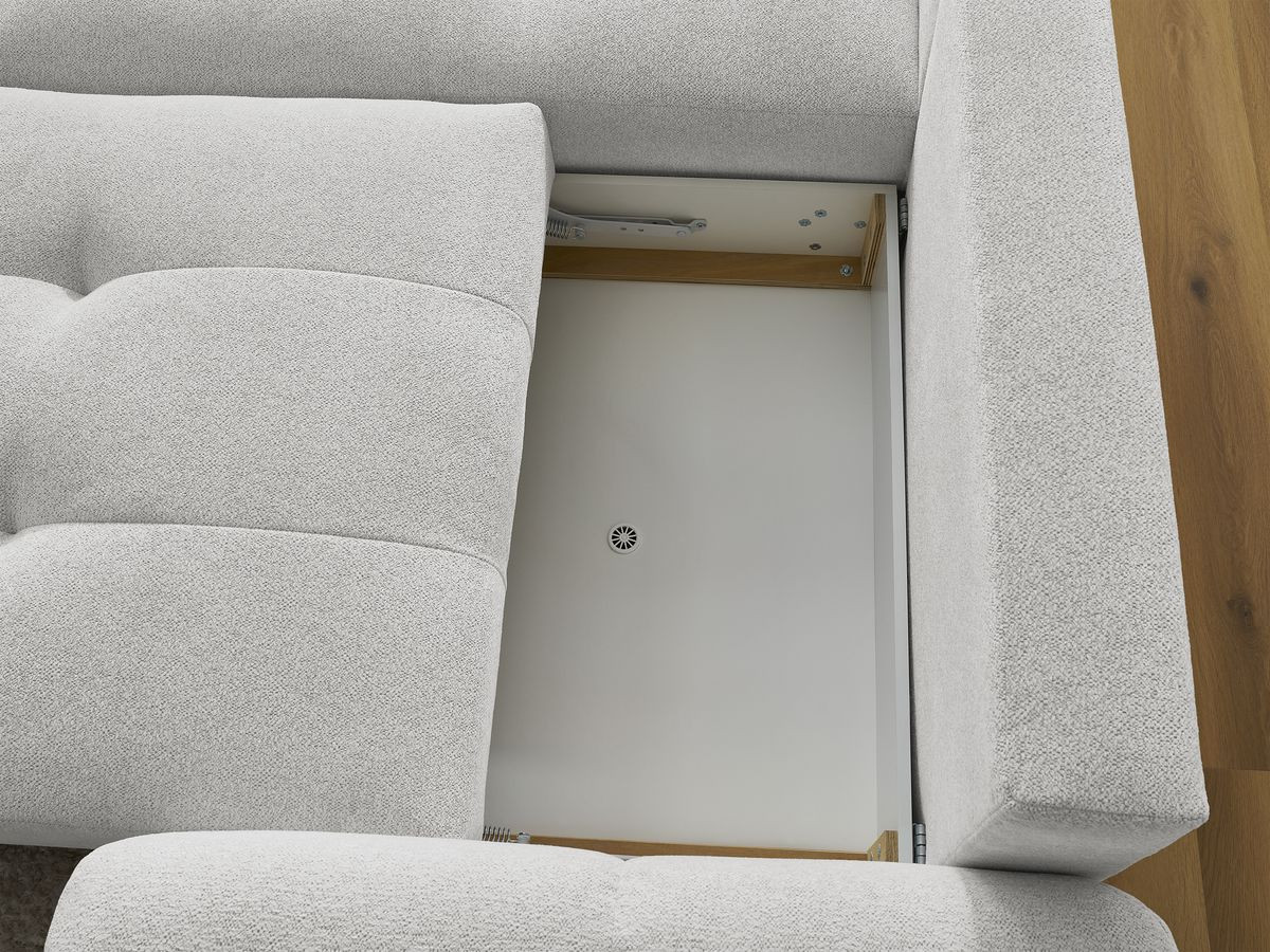 Bobochic Roxelane Ecksofa mit Schlaffunktion und Bettkasten und Pouf 258 × 150 cm Melange-Stoff Hellgrau Ecke links