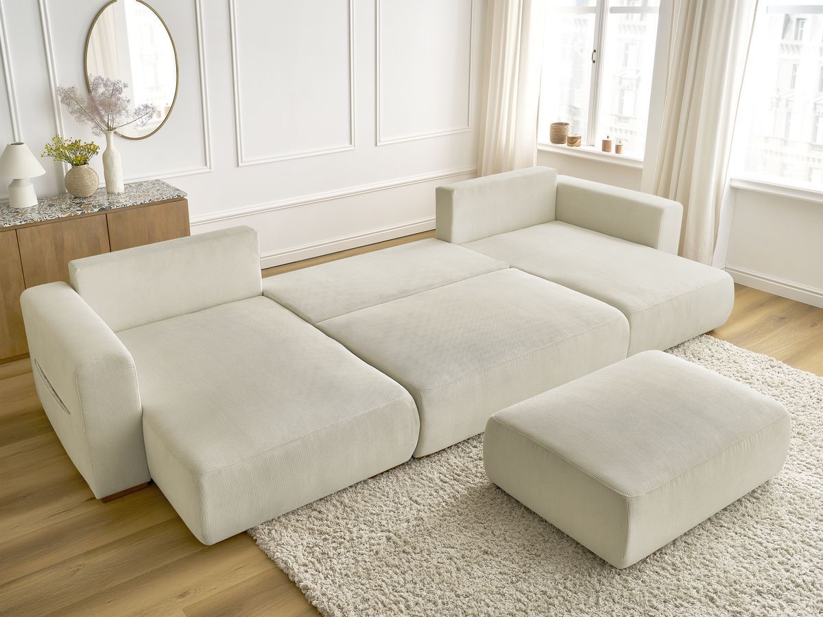 Bobochic Sidonie Wohnlandschaft mit Pouf Cordsamt Beige