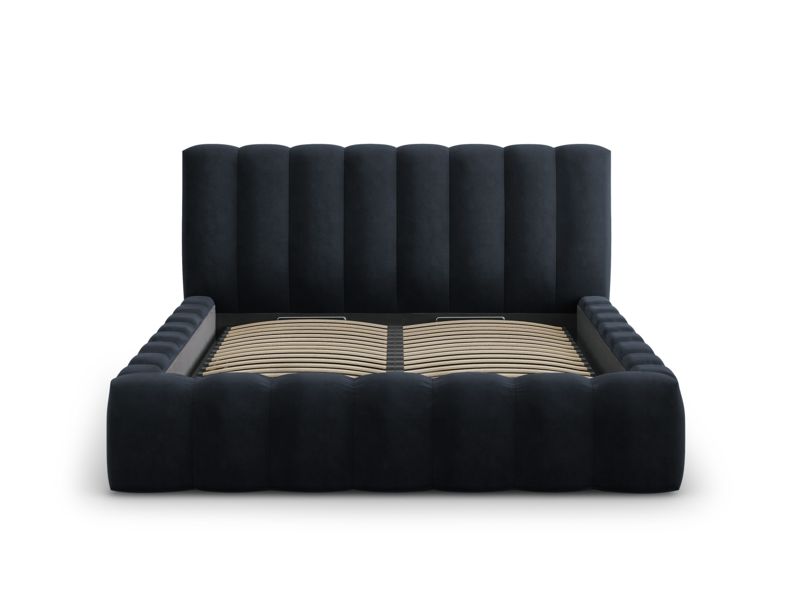 Cosmopolitan Design Stauraumbett mit Kopfteil Palma 200x200 Samt Bluvel Dunkelblau