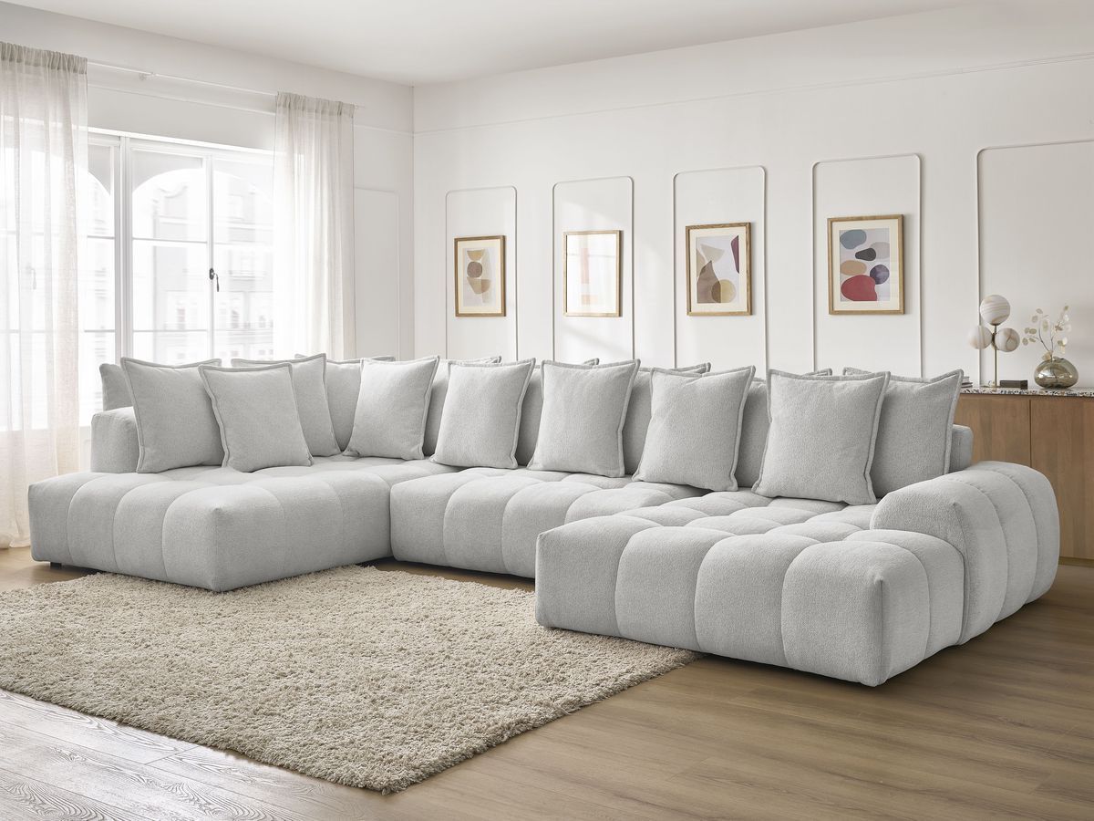 Bobochic Everest Wohnlandschaft, 14 Kissen Melange-Stoff Hellgrau Ecke rechts
