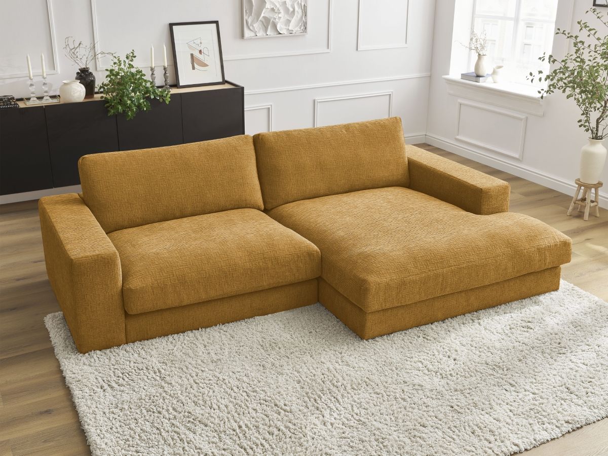 Bobochic Leonard Ecksofa 274 × 159 cm Strukturstoff Gelb Ecke rechts