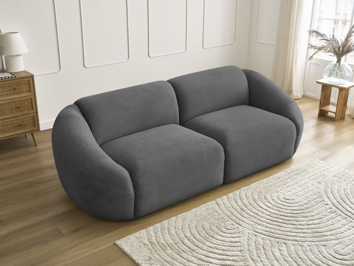 Bobochic Tina Sofa 3-Sitzer Cordsamt Dunkelgrau