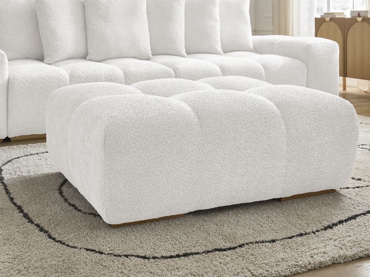 Bobochic Anakin Sofa 3-Sitzer mit Pouf, 6 Kissen Bouclé-Stoff Weiß