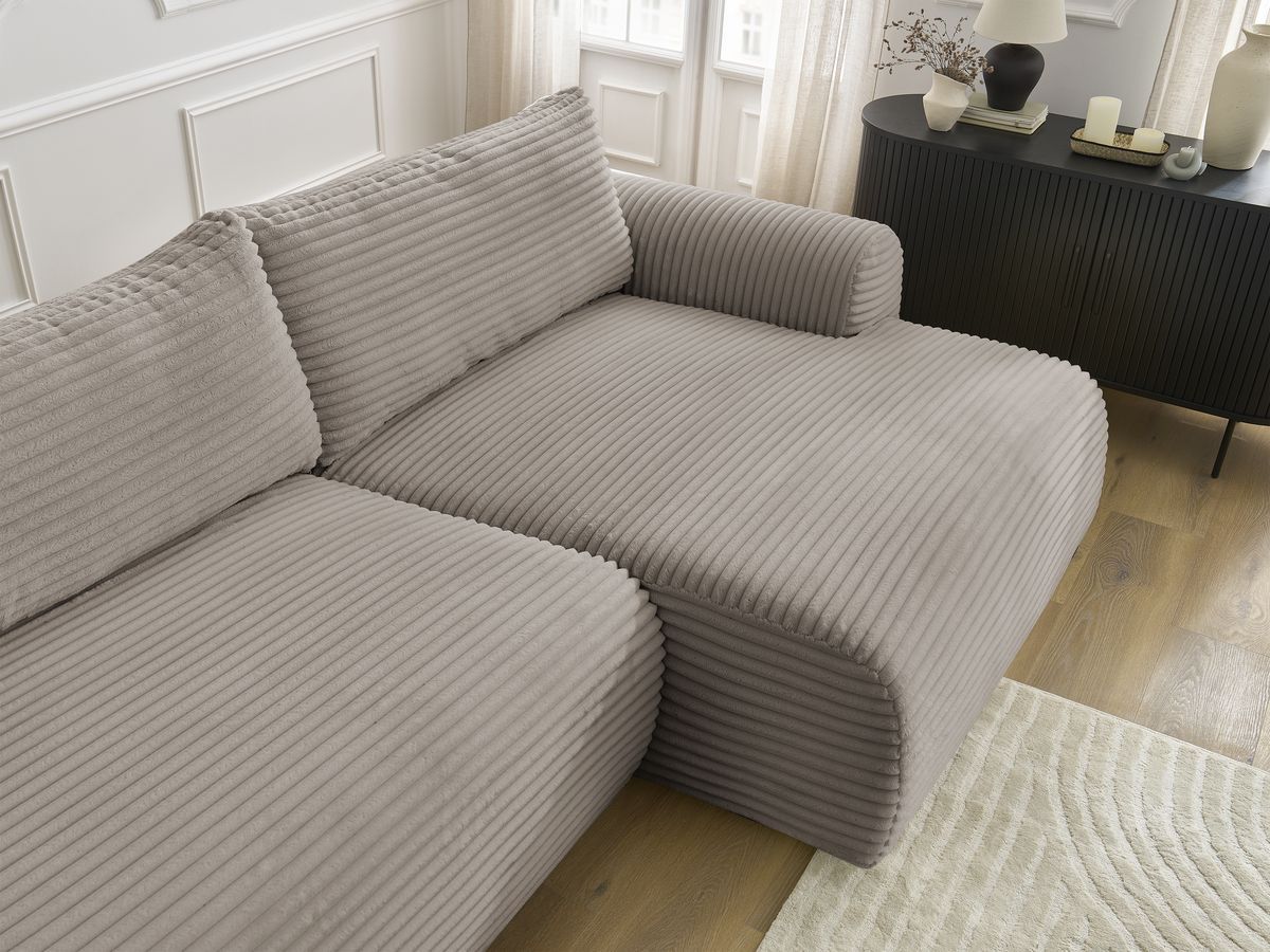Bobochic Lucien Ecksofa mit Schlaffunktion und Bettkasten 314 × 167 cm Breitcord weich Taupe Ecke rechts