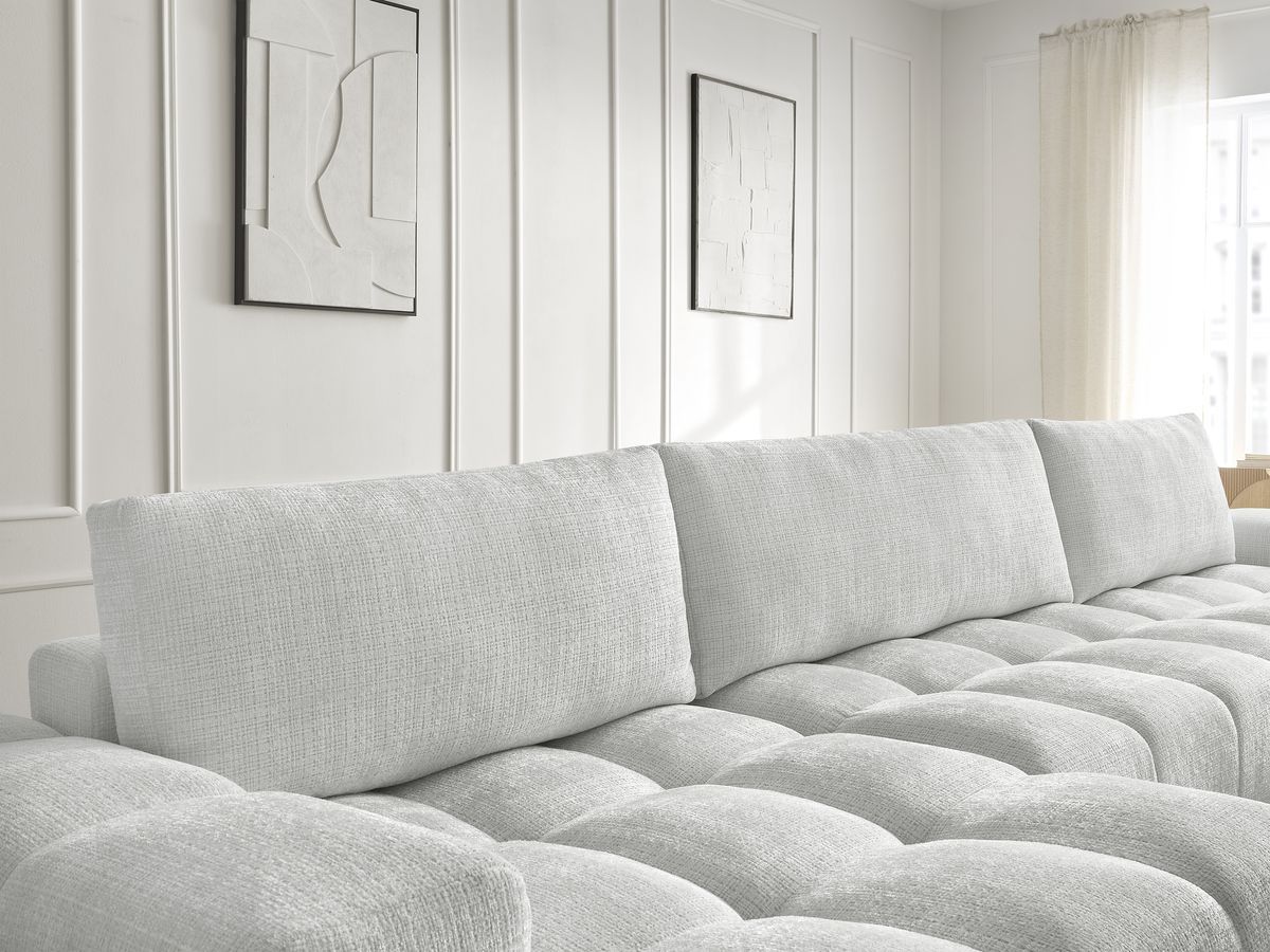Bobochic Anakin Wohnlandschaft, Liegefläche 137 × 382 cm, 3 Kissen Strukturstoff Hellgrau