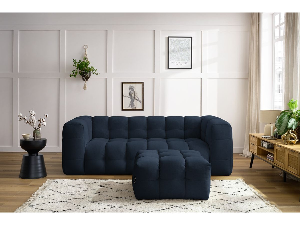 Bobochic Cloud Schlafsofa 3-Sitzer mit Pouf Stoff Dunkelblau