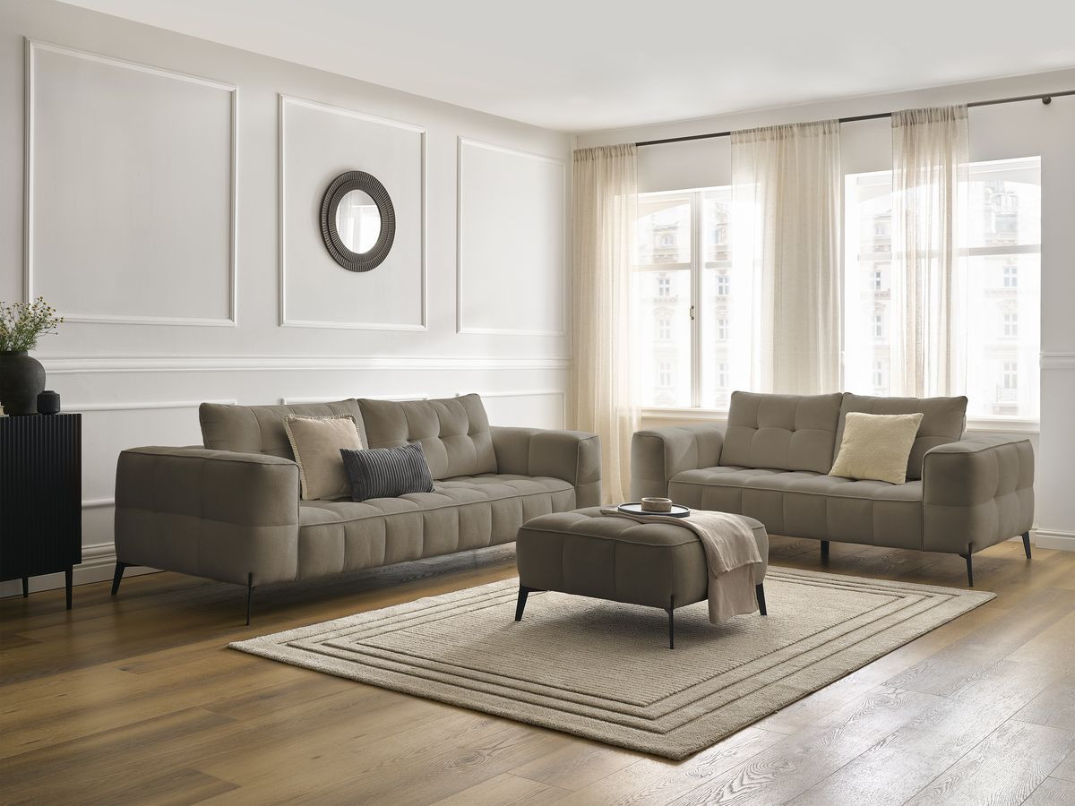 Bobochic Anis Sofa-Set 3- und 2-Sitzer mit Pouf Strukturstoff Taupe