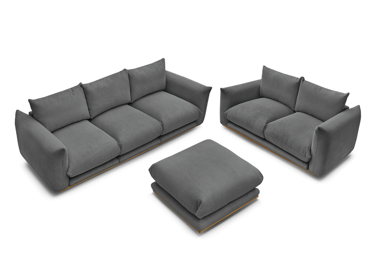 Bobochic Ernest Sofa 5-Sitzer mit Pouf Cordsamt Dunkelgrau