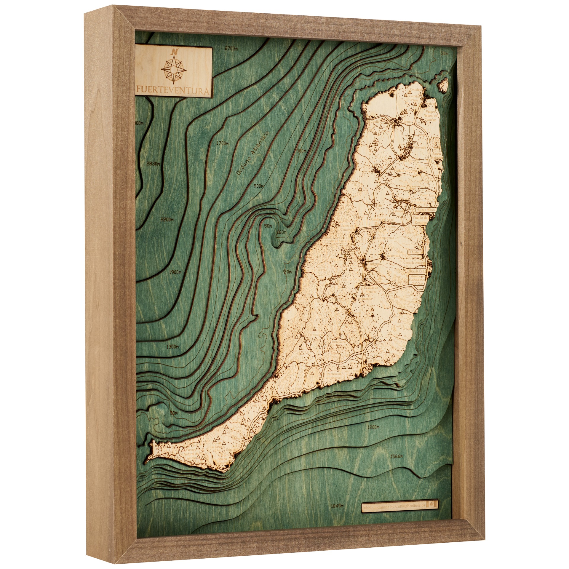 Cutting Brothers 3D Holz-Wandkarte Fuerteventura 40.5x30.5 cm